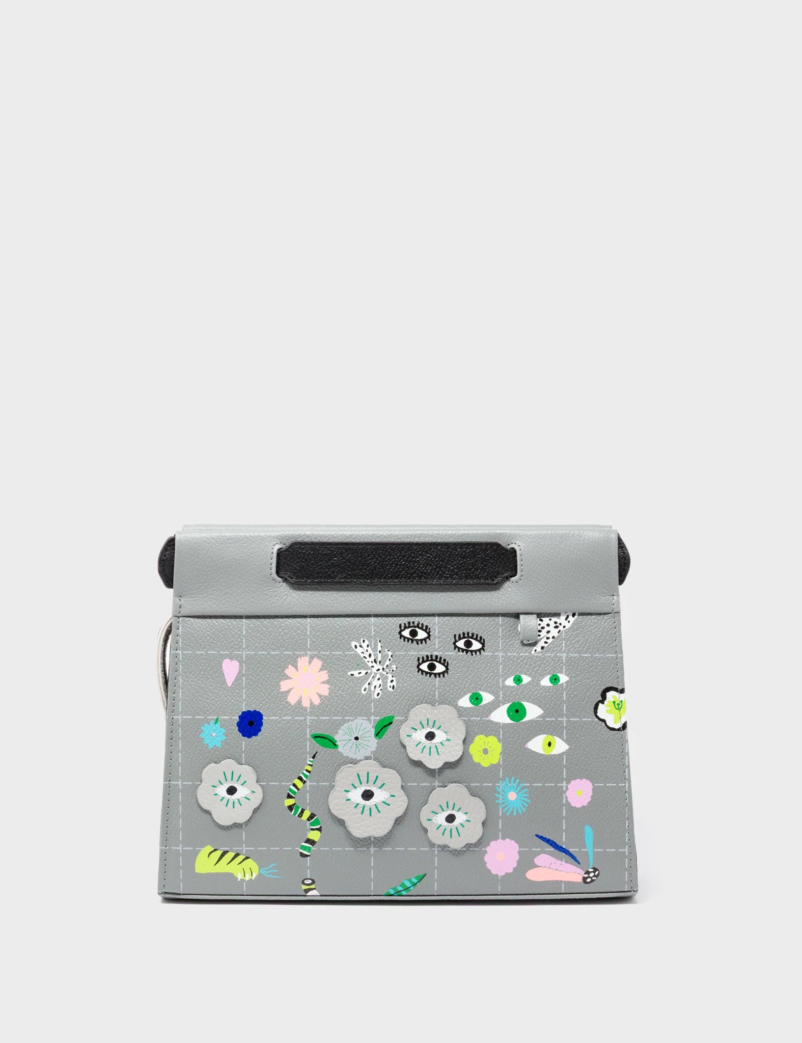 Vali Small Crossbody Gray Leather Bag - Floralia Design - Front