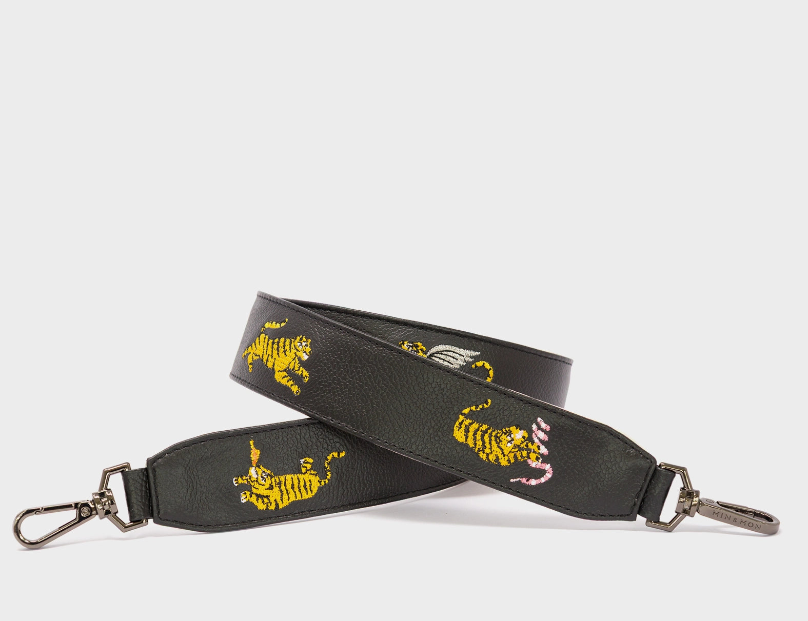 Detachable Black Leather Shoulder Strap - Retrotiger Embroidery  - Main