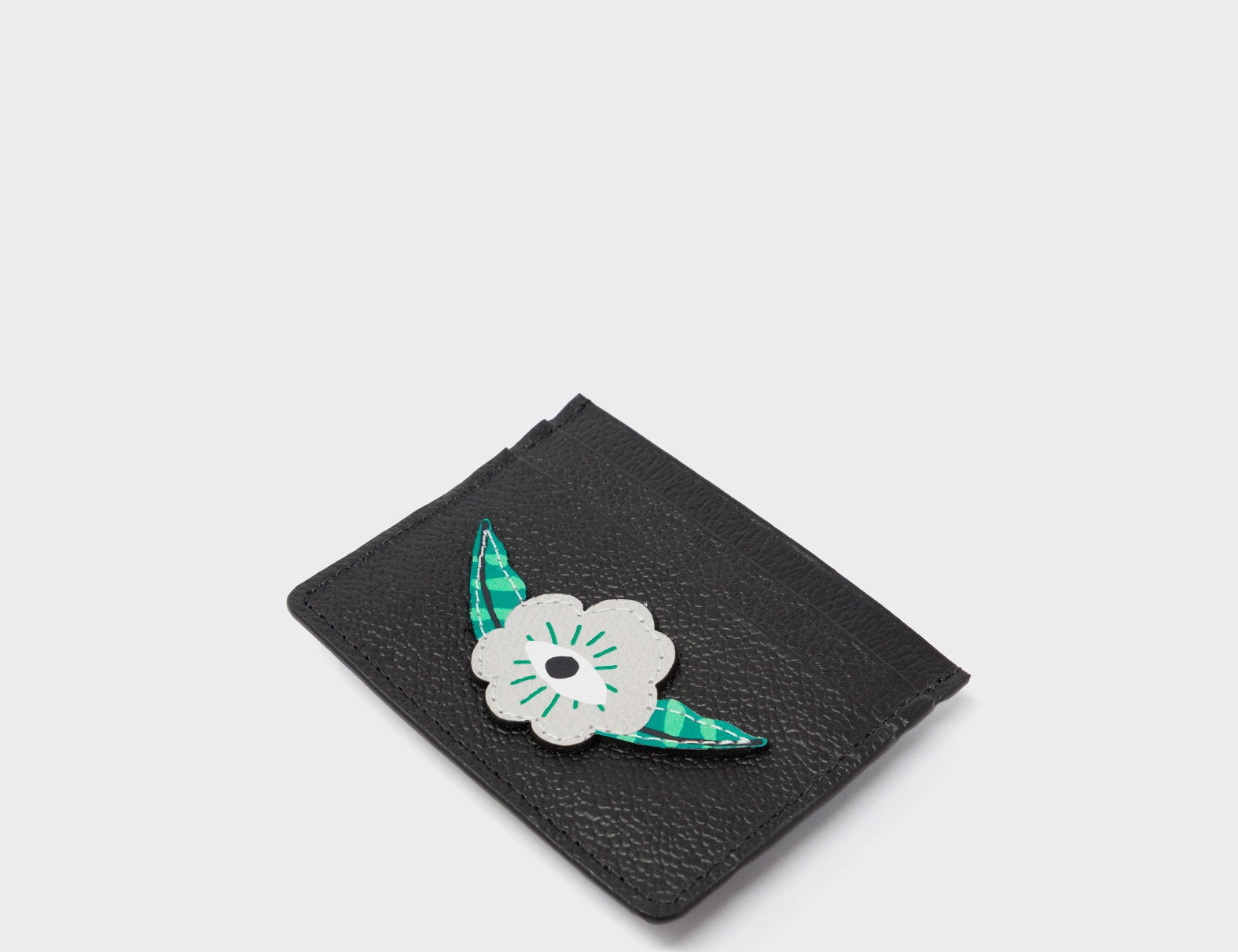 Filium Black Leather Cardholder - Flower Applique - side