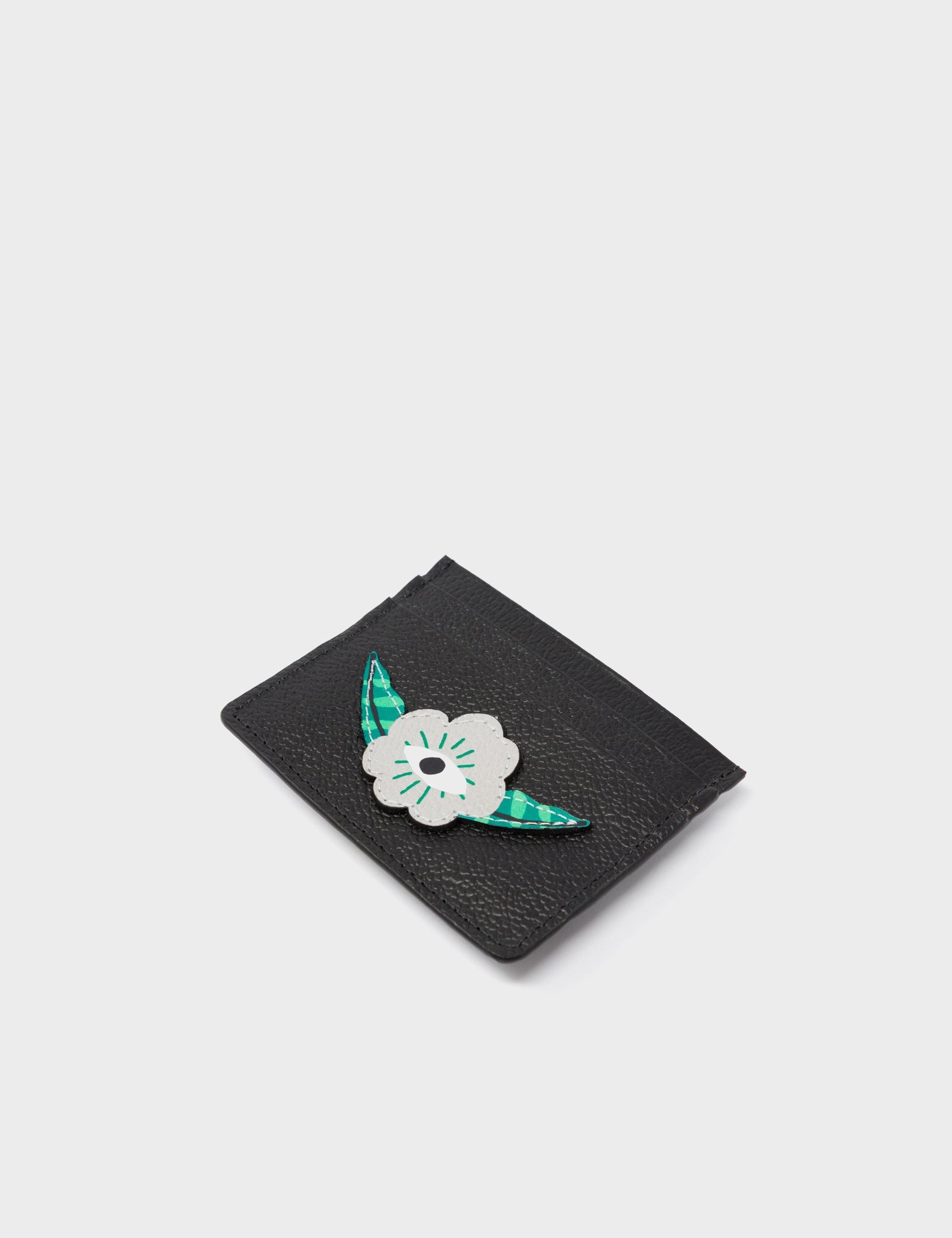 Filium Black Leather Cardholder - Flower Applique - side