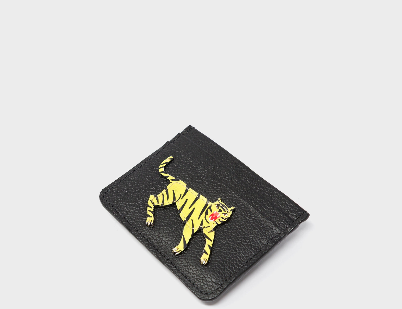 Filium Black Leather Cardholder - Tiger Embroidery - side