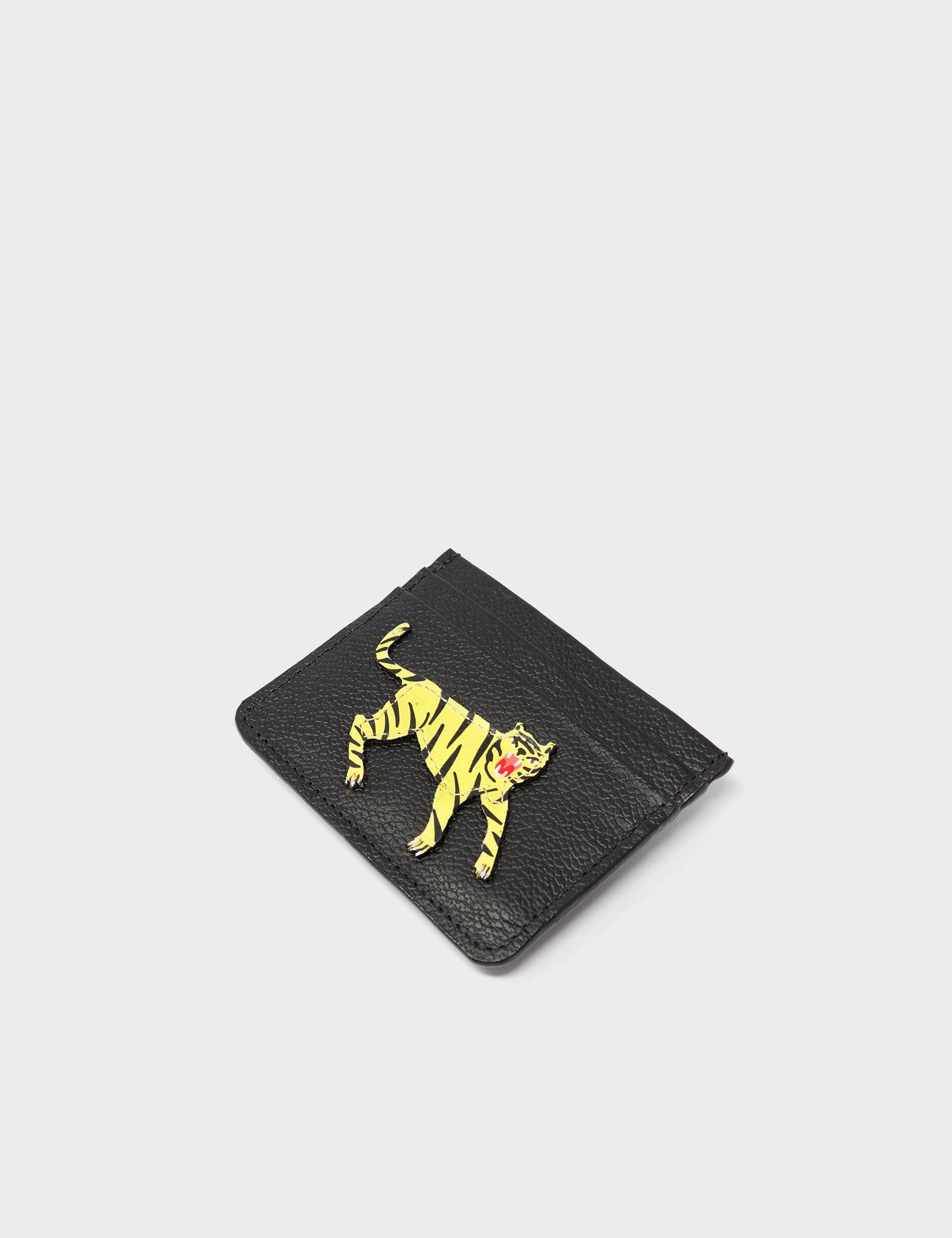 Filium Black Leather Cardholder - Tiger Embroidery - side