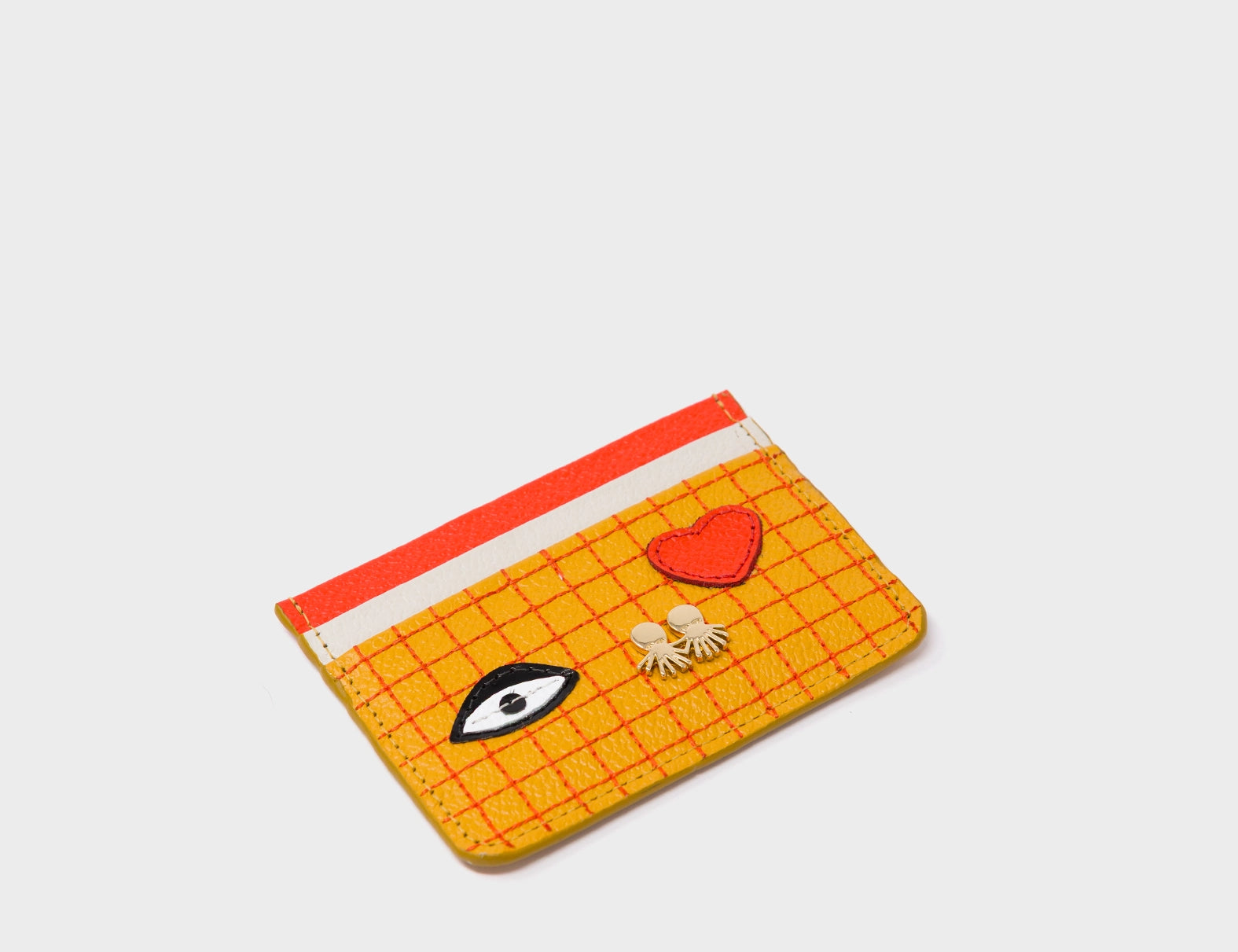 Filium Golden Glow Leather Cardholder - Classic Eye and Heart Applique - side
