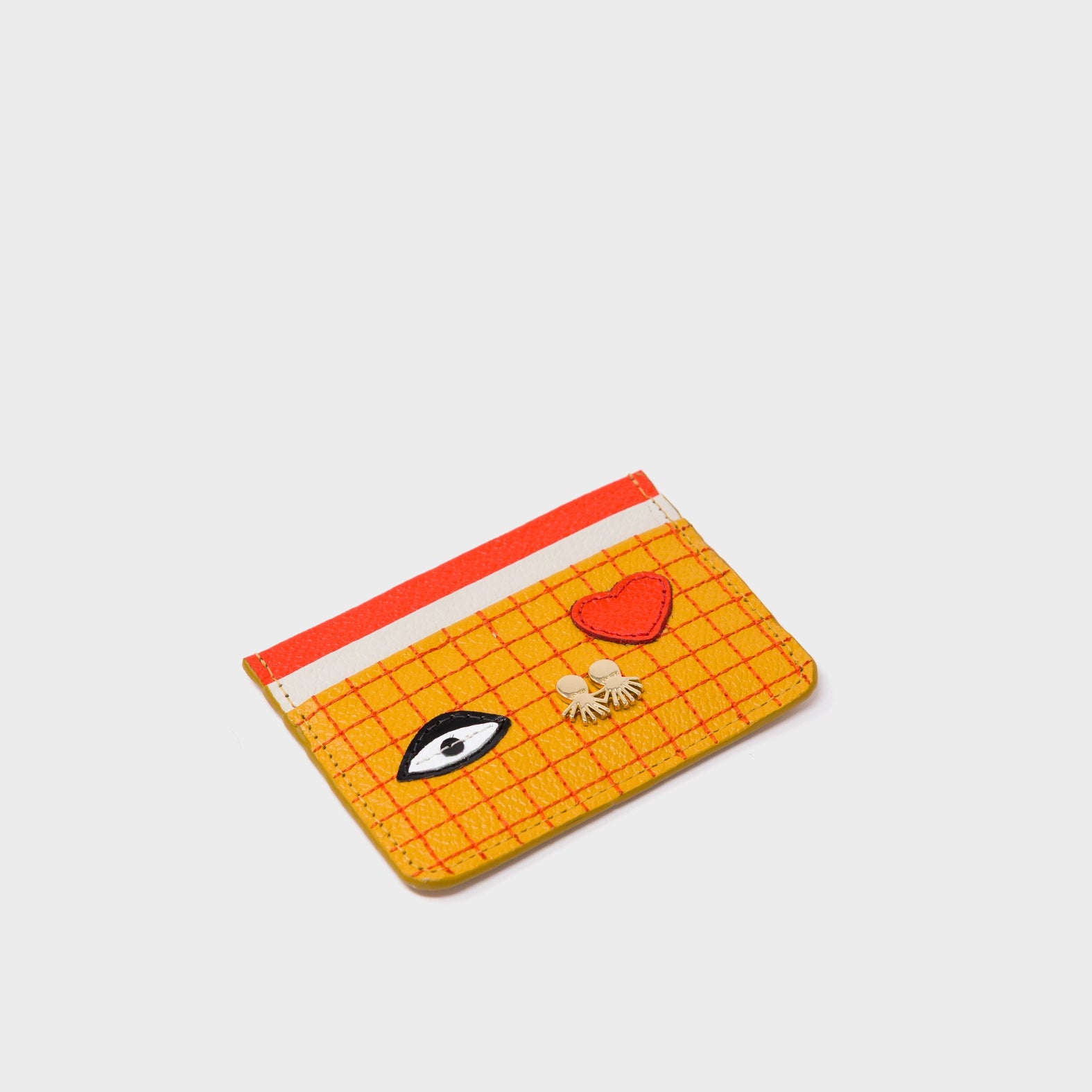 Filium Golden Glow Leather Cardholder - Classic Eye and Heart Applique - side