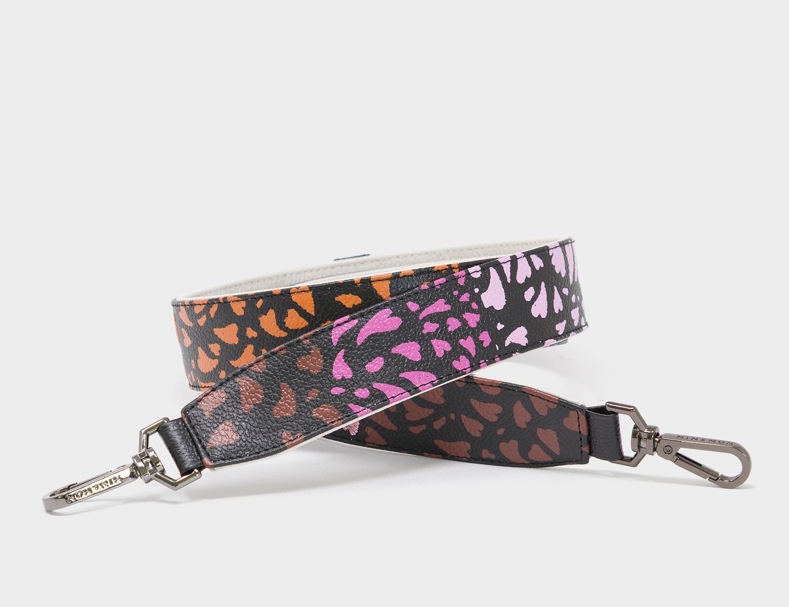 Detachable Black Leather Shoulder Strap - Wild Heart Embroidery - Front View
