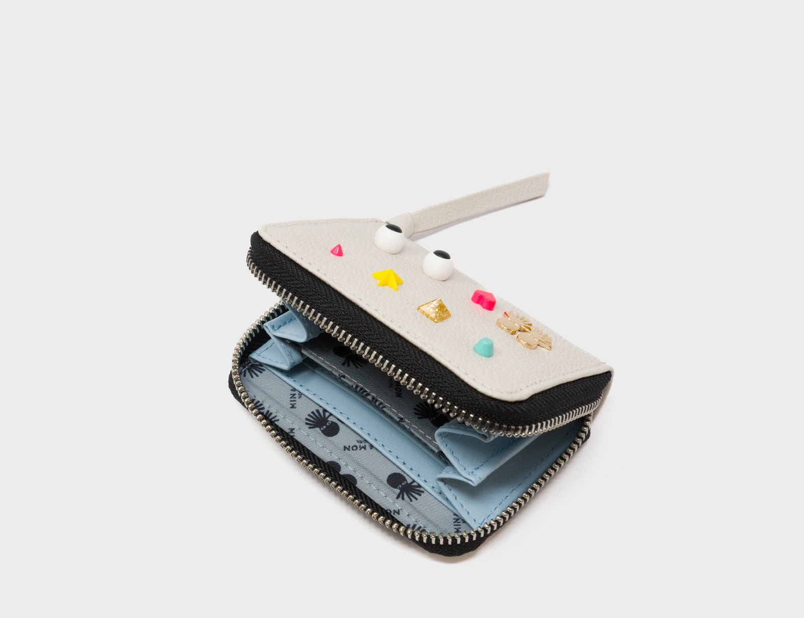 Frodo Cream Leather Zip Around Wallet - Studs Pattern - Open