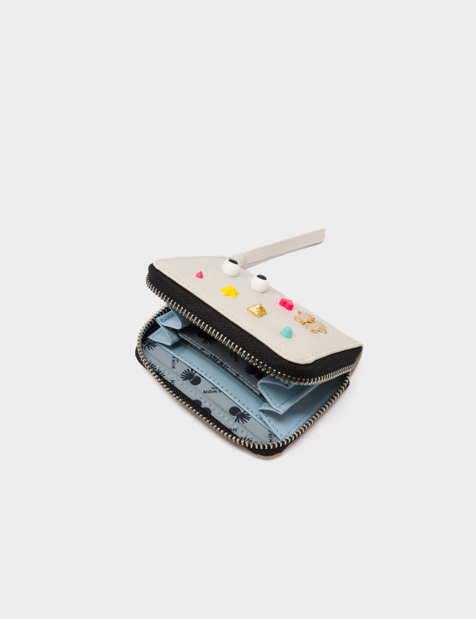 Frodo Cream Leather Zip Around Wallet - Studs Pattern - Open