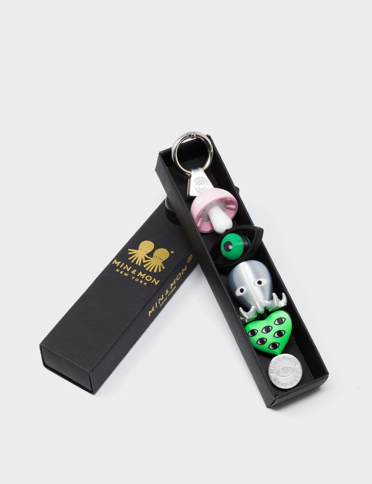 Eye Sea You Charm - Green and Pink 3D Printed Bioplastic Keychain - Package