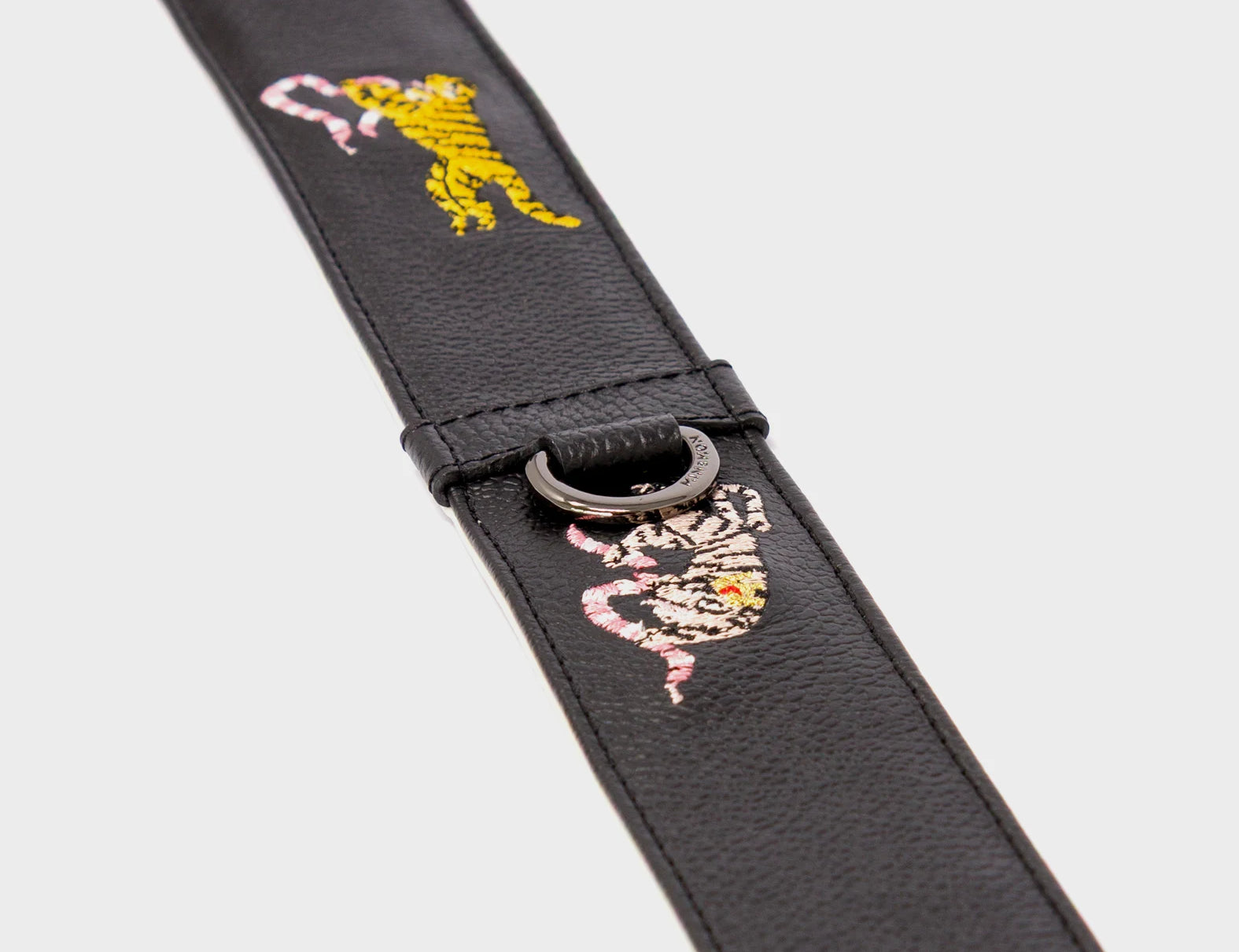 Detachable Black Leather Shoulder Strap - Retrotiger Embroidery  - Detail