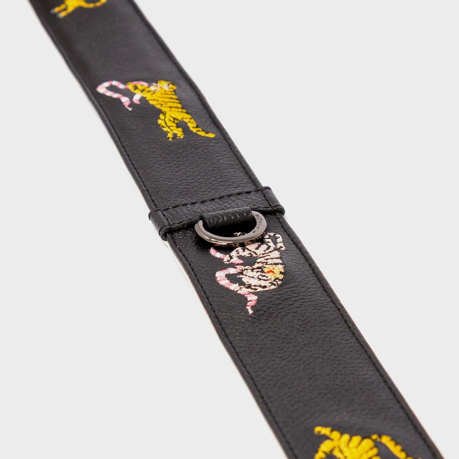 Detachable Black Leather Shoulder Strap - Retrotiger Embroidery  - Detail