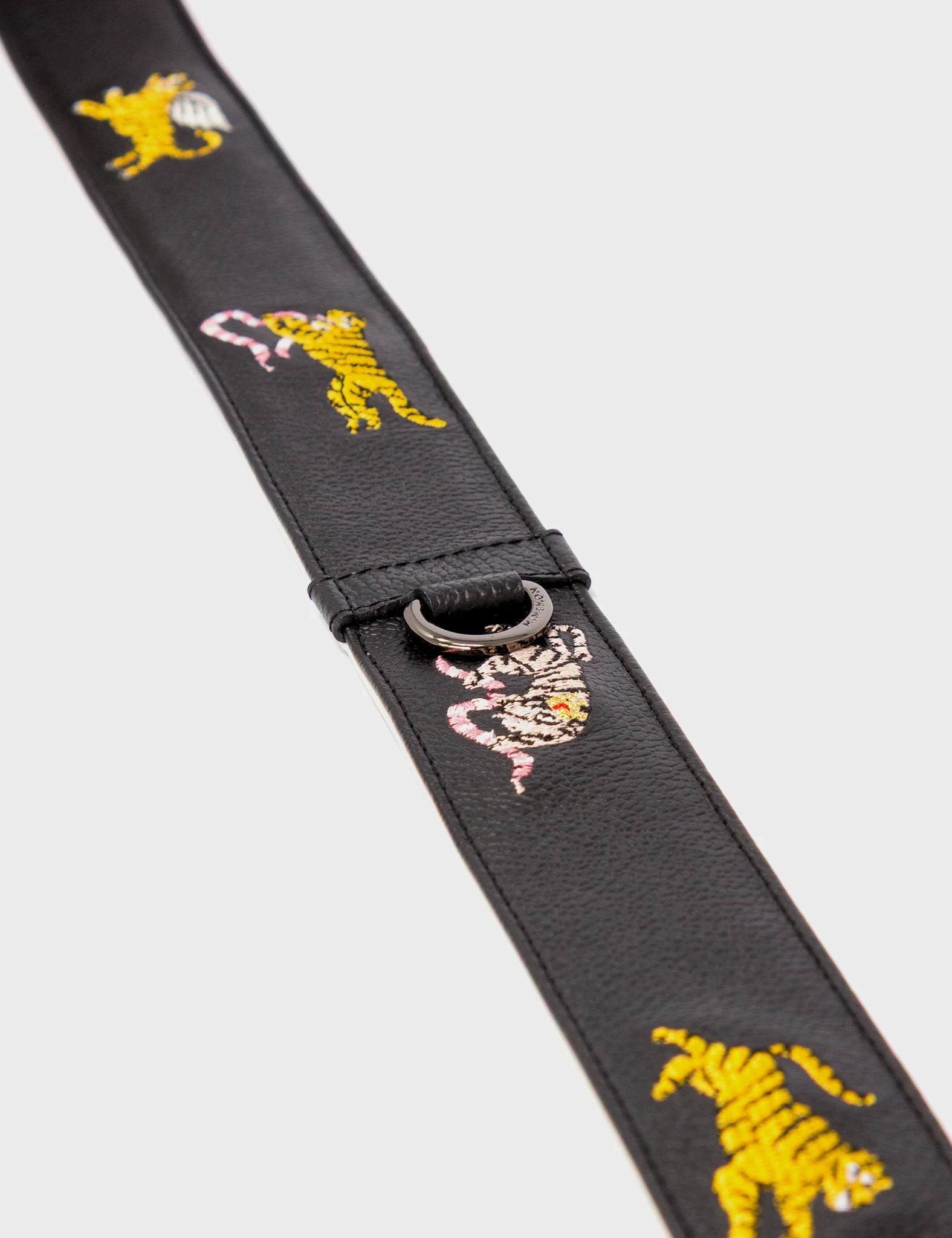 Detachable Black Leather Shoulder Strap - Retrotiger Embroidery  - Detail