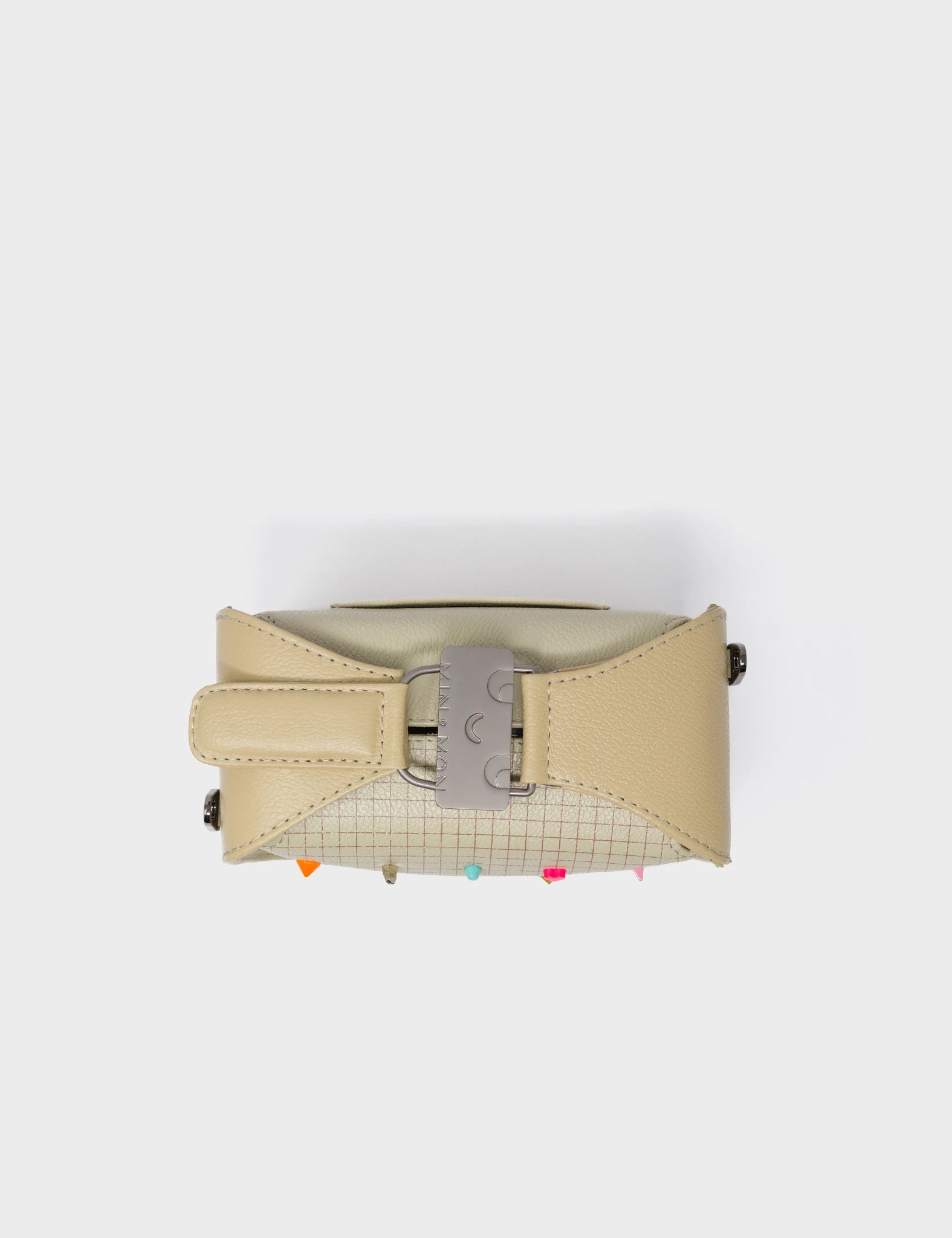 Benji Micro Crossbody Gravel Beige Leather Bag - Studs Pattern - Top