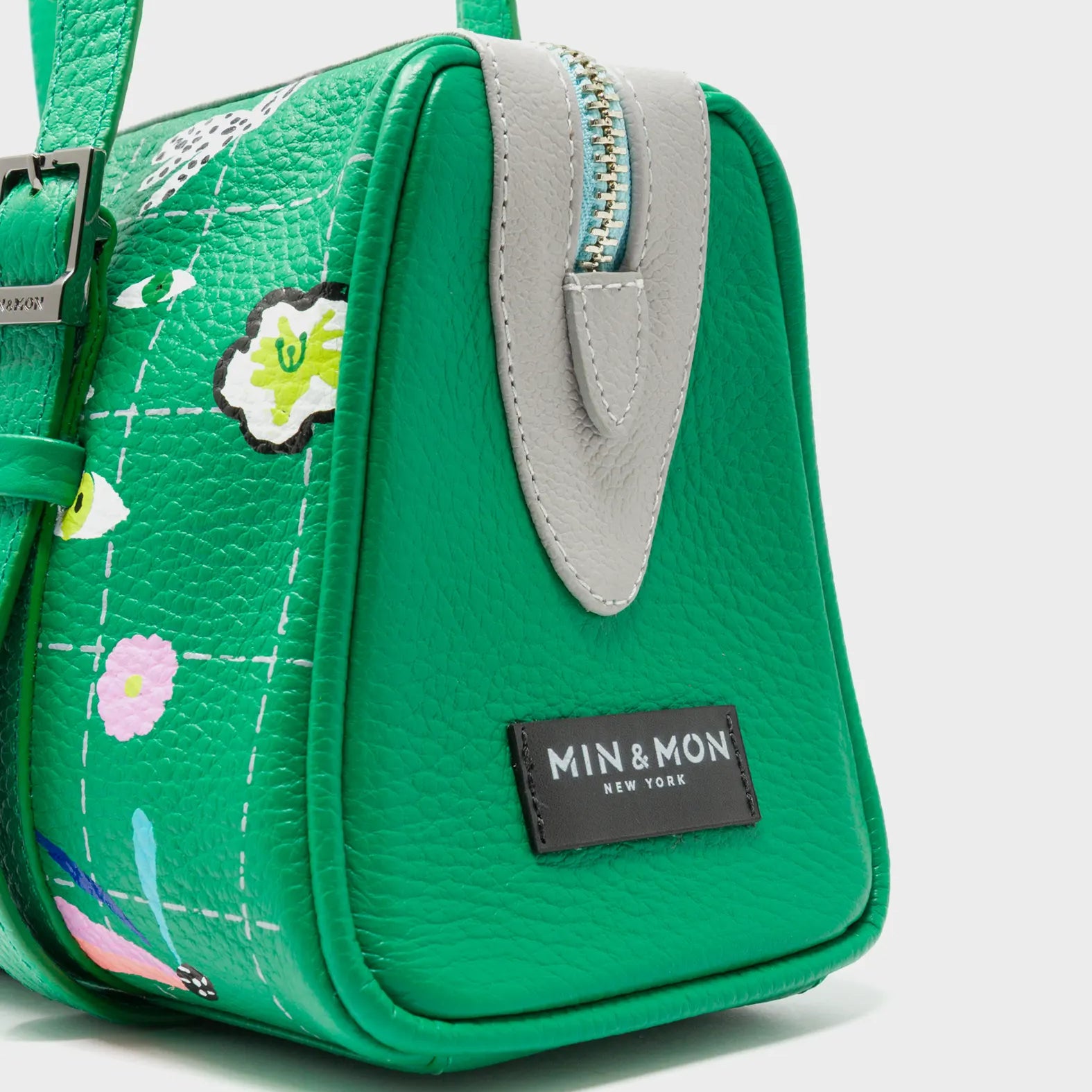 Esther Irish Green Satchel Mini Bag - Floralia Embroidery - Side