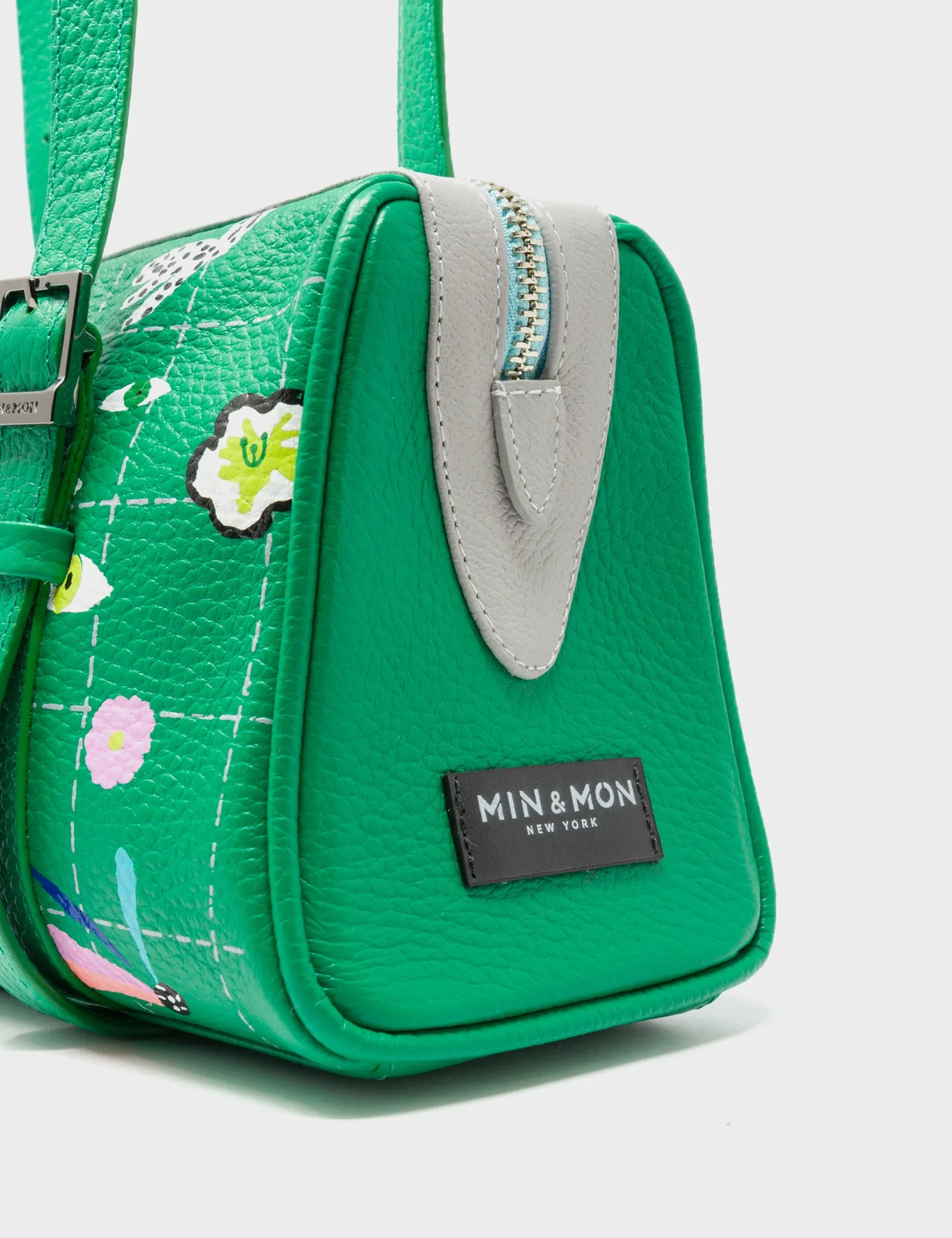 Esther Irish Green Satchel Mini Bag - Floralia Embroidery - Side