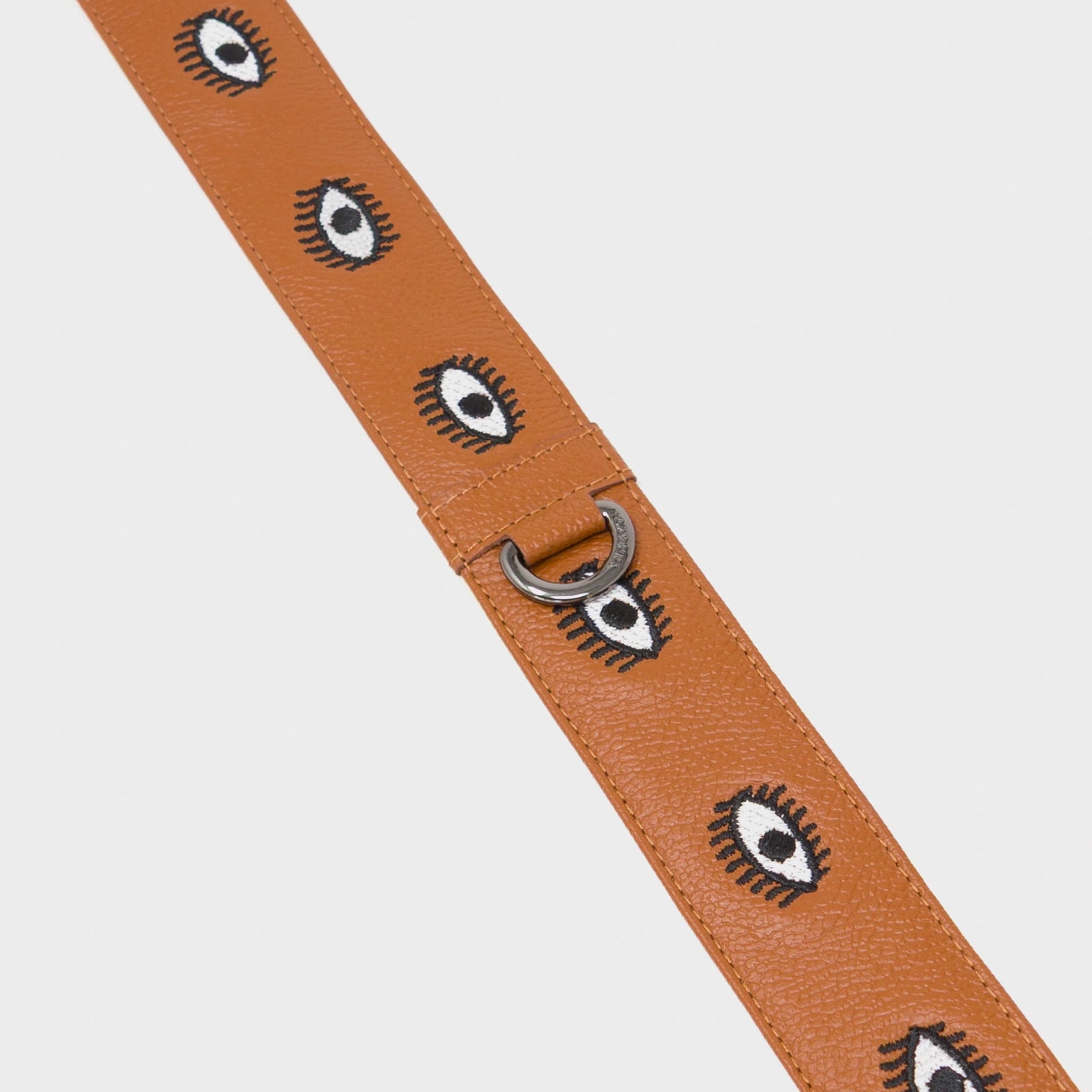 Detachable Caramel Leather Shoulder Strap - All Over Eyes Embroidery - detail View