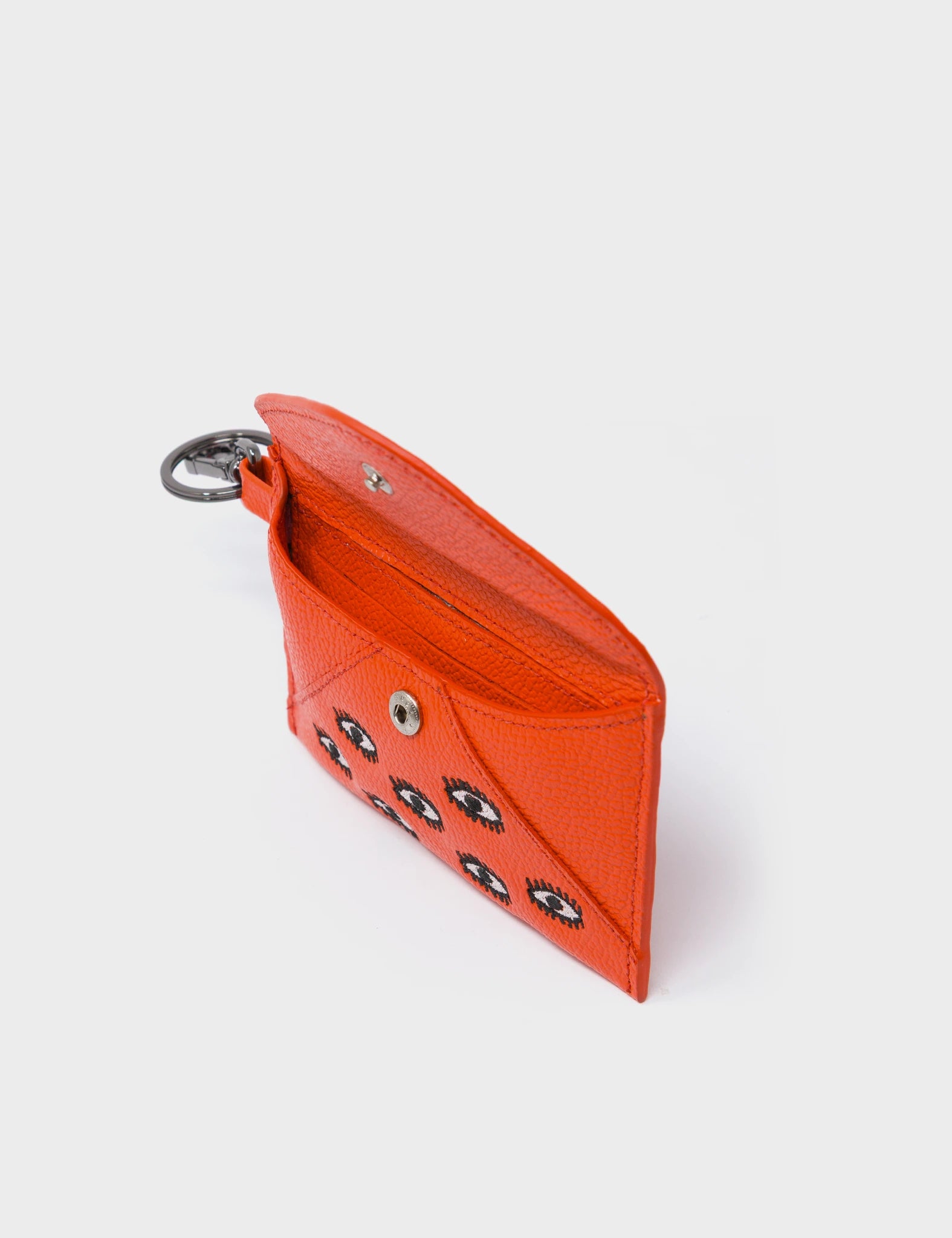 Fabian Fiesta Red Leather Wallet - All Over Eyes Embroidery - Open