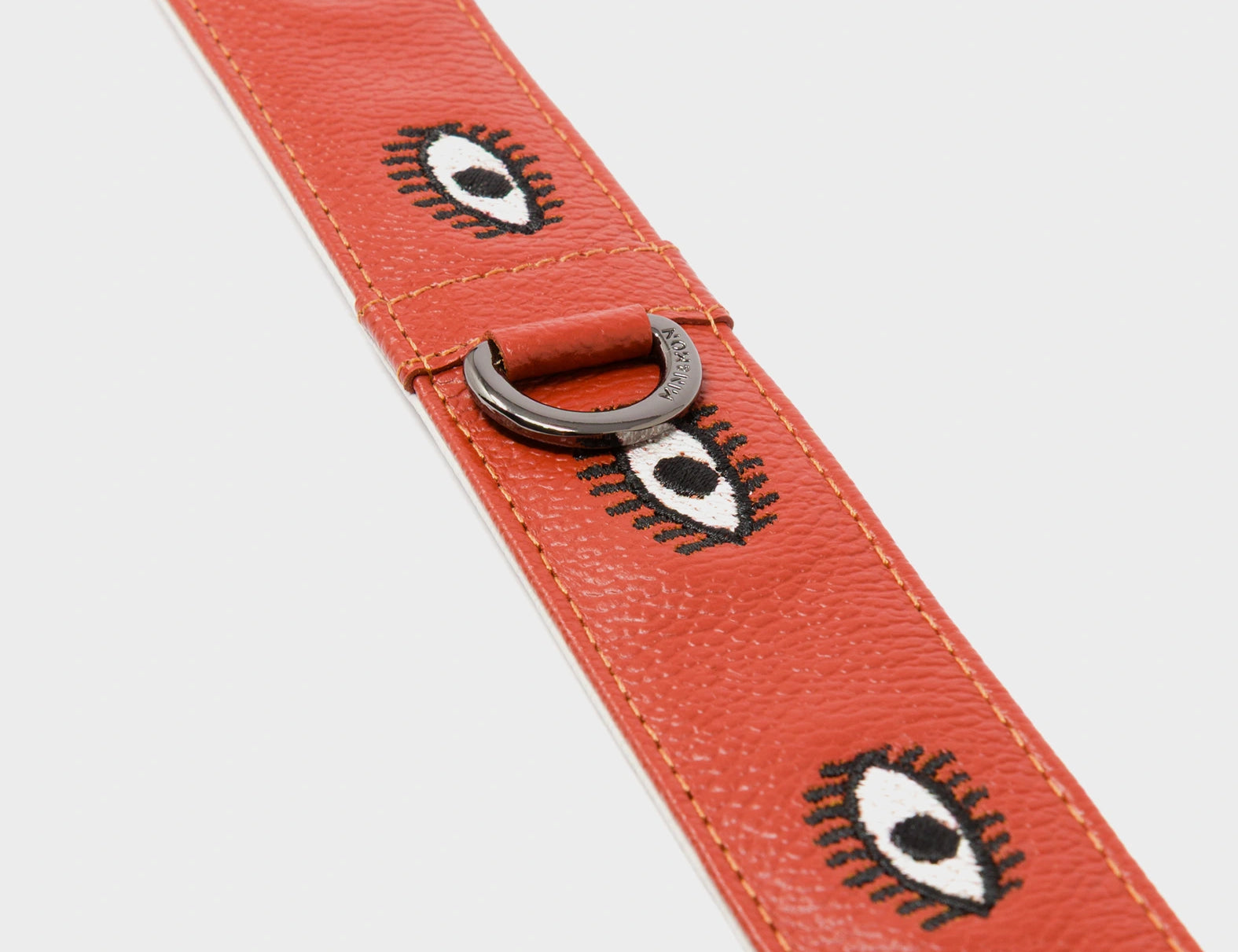 Detachable Baked City Brown Leather Shoulder Strap - All Over Eyes Embroidery  - Detail