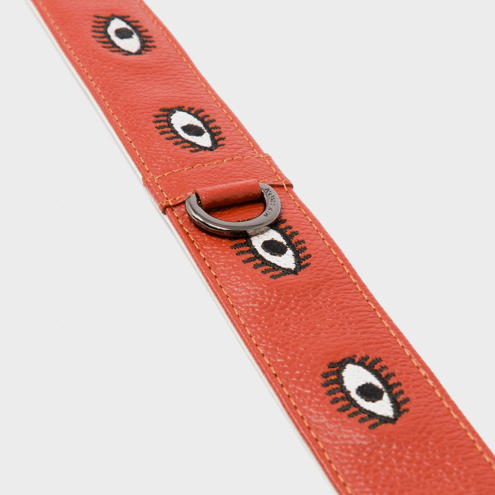 Detachable Baked City Brown Leather Shoulder Strap - All Over Eyes Embroidery  - Detail