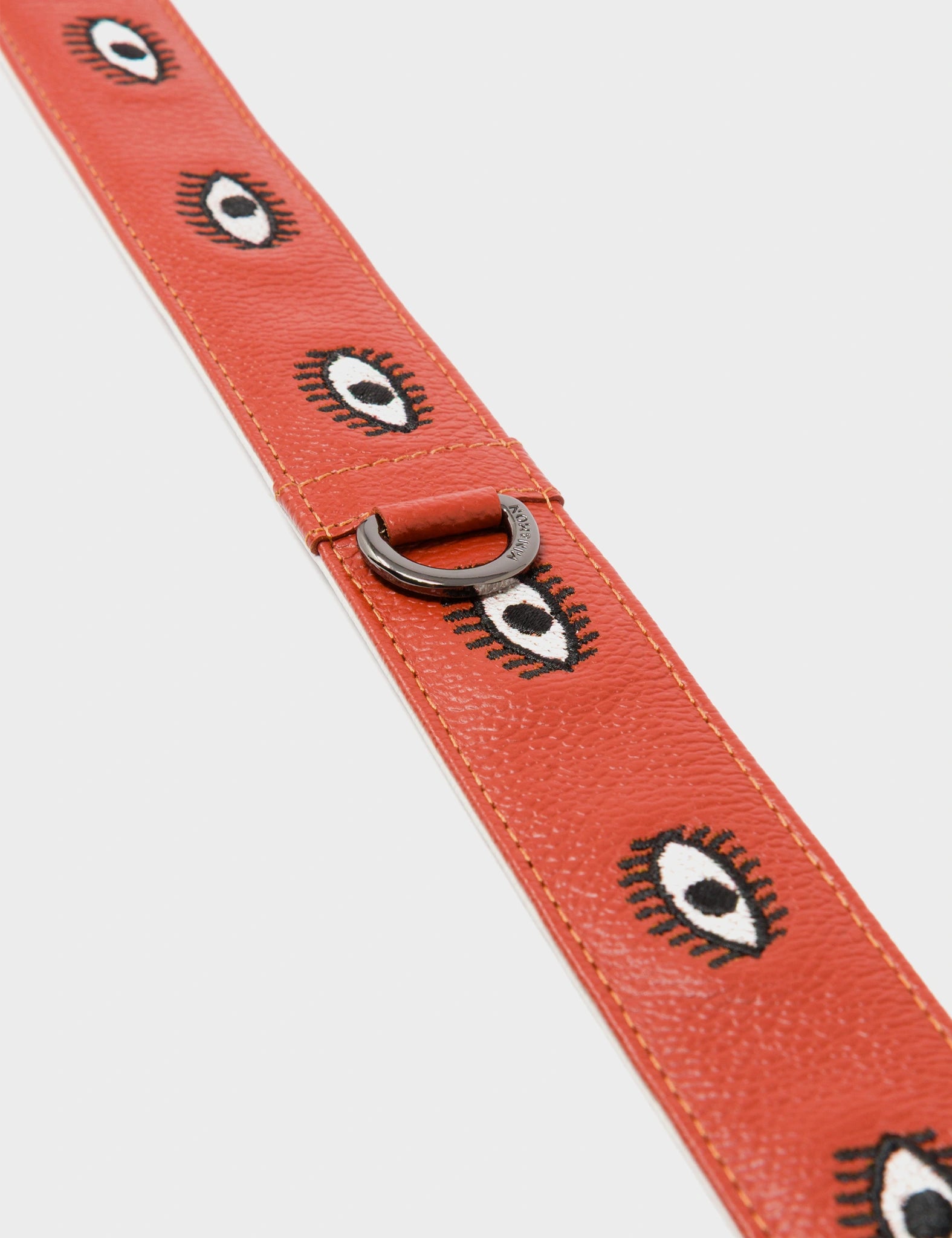Detachable Baked City Brown Leather Shoulder Strap - All Over Eyes Embroidery  - Detail