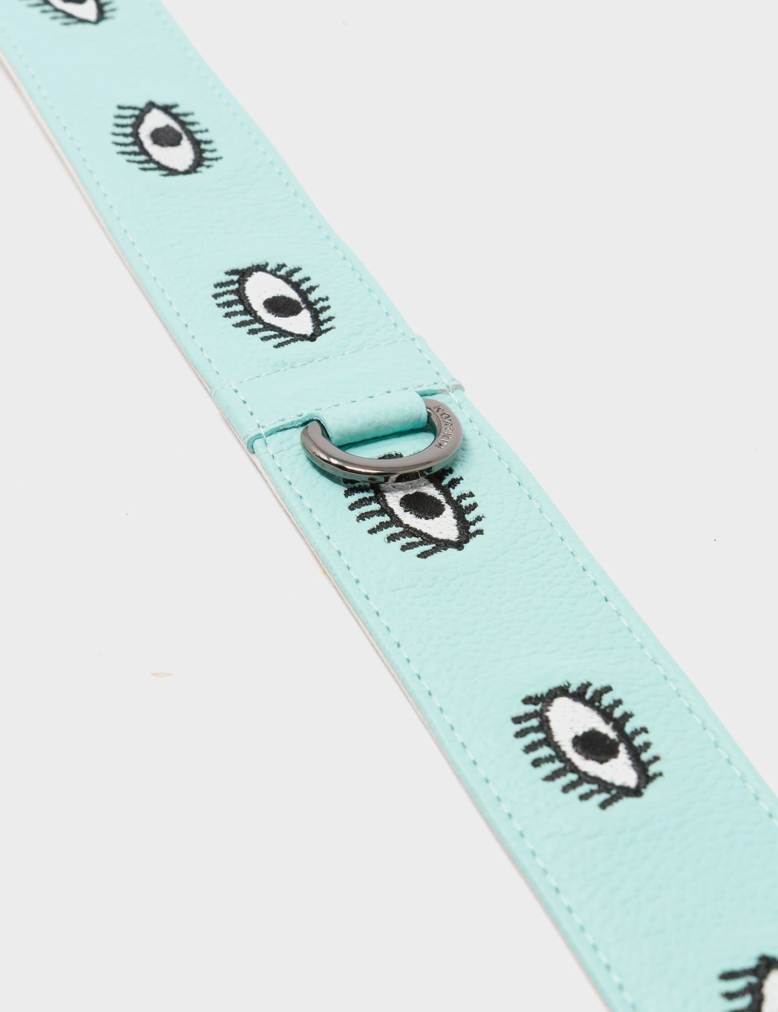 Detachable Eggshell Blue Leather Shoulder Strap - All Over Eyes Embroidery  - Detail