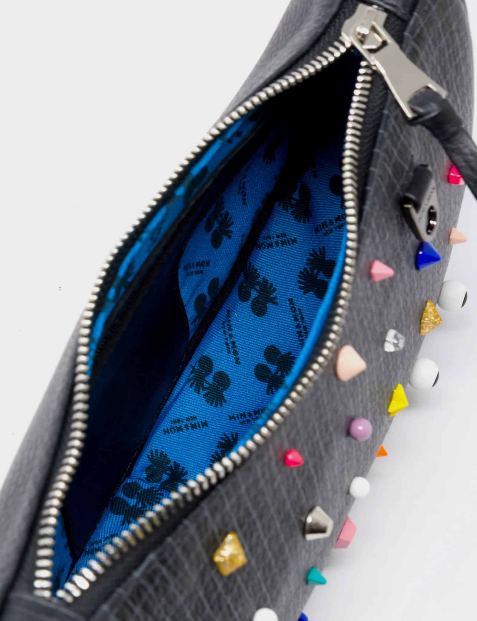 Lucas Hobo Mini Black Handbag - Studs Pattern - Open