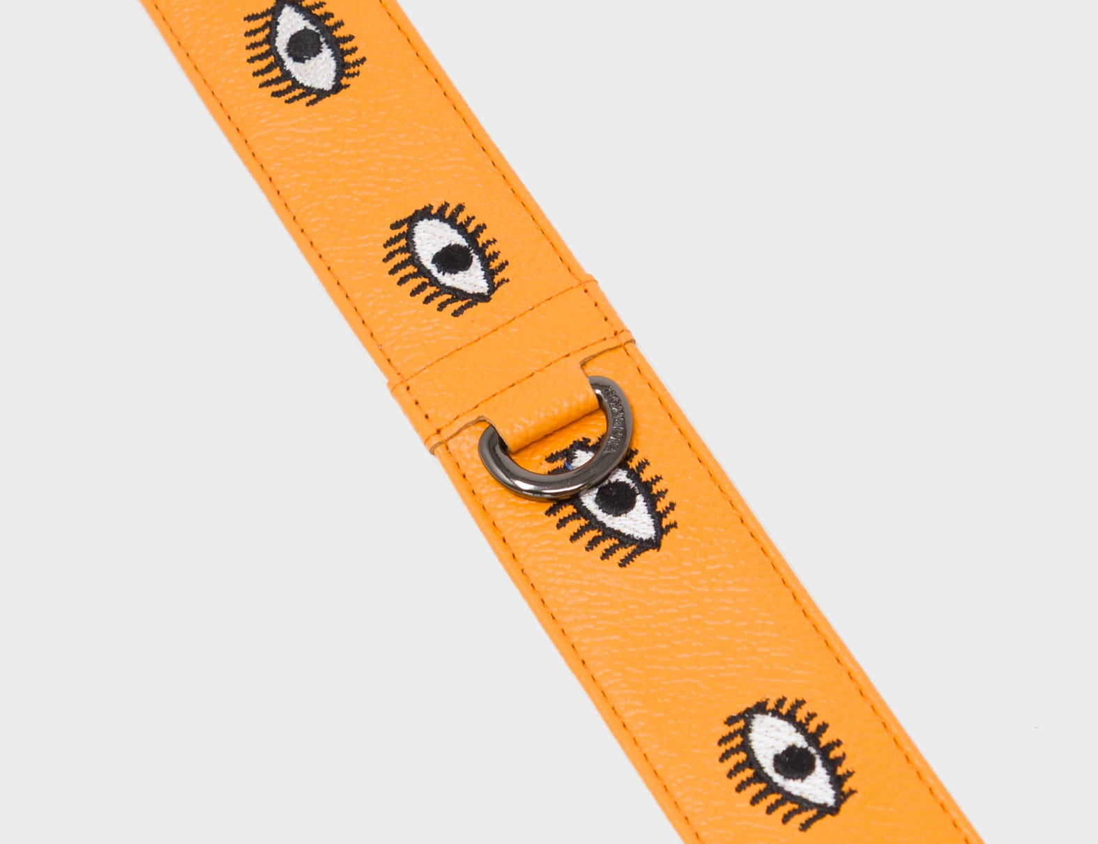 Detachable Flamingo Orange Leather Shoulder Strap - All Over Eyes Embroidery - Detail View