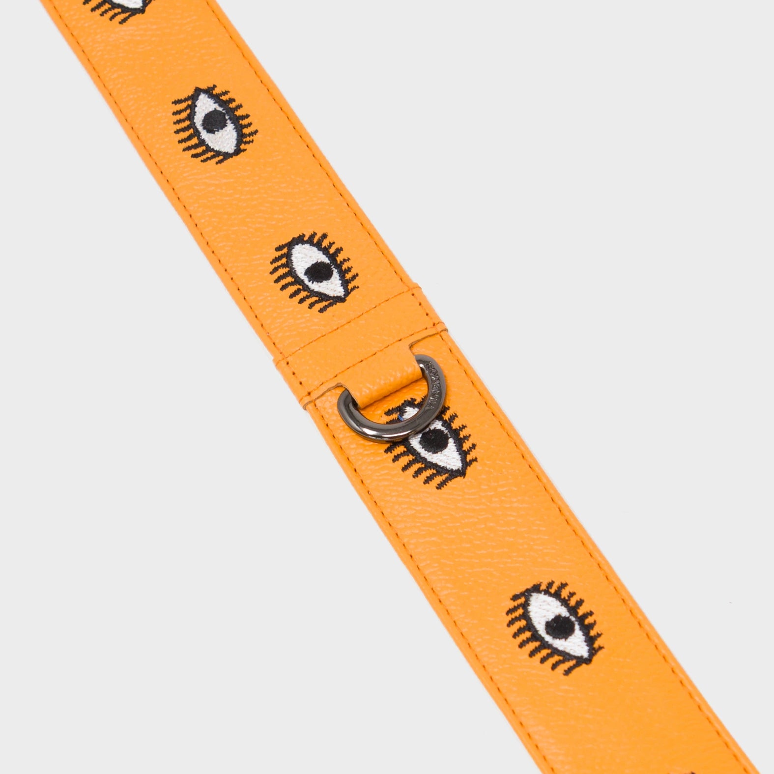 Detachable Flamingo Orange Leather Shoulder Strap - All Over Eyes Embroidery - Detail View