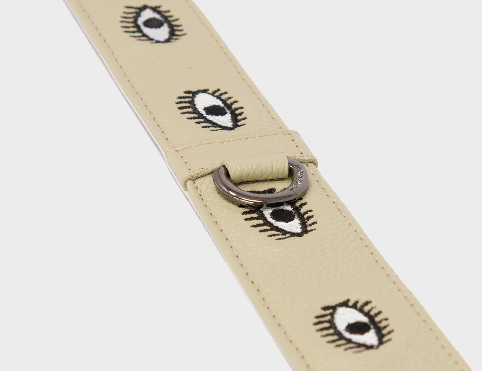 Detachable Gravel Beige Leather Shoulder Strap - All Over Eyes Embroidery  - Detail
