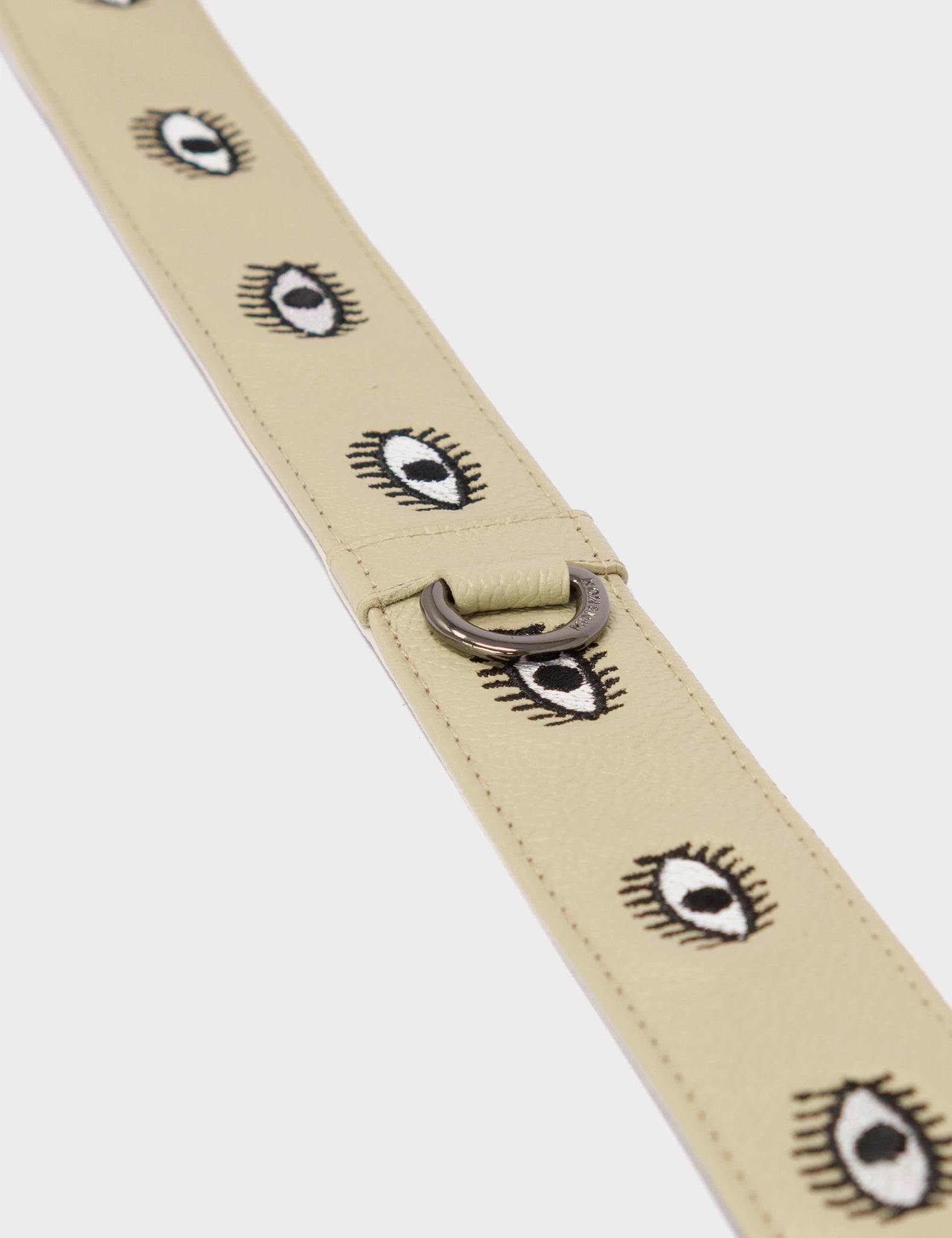 Detachable Gravel Beige Leather Shoulder Strap - All Over Eyes Embroidery  - Detail