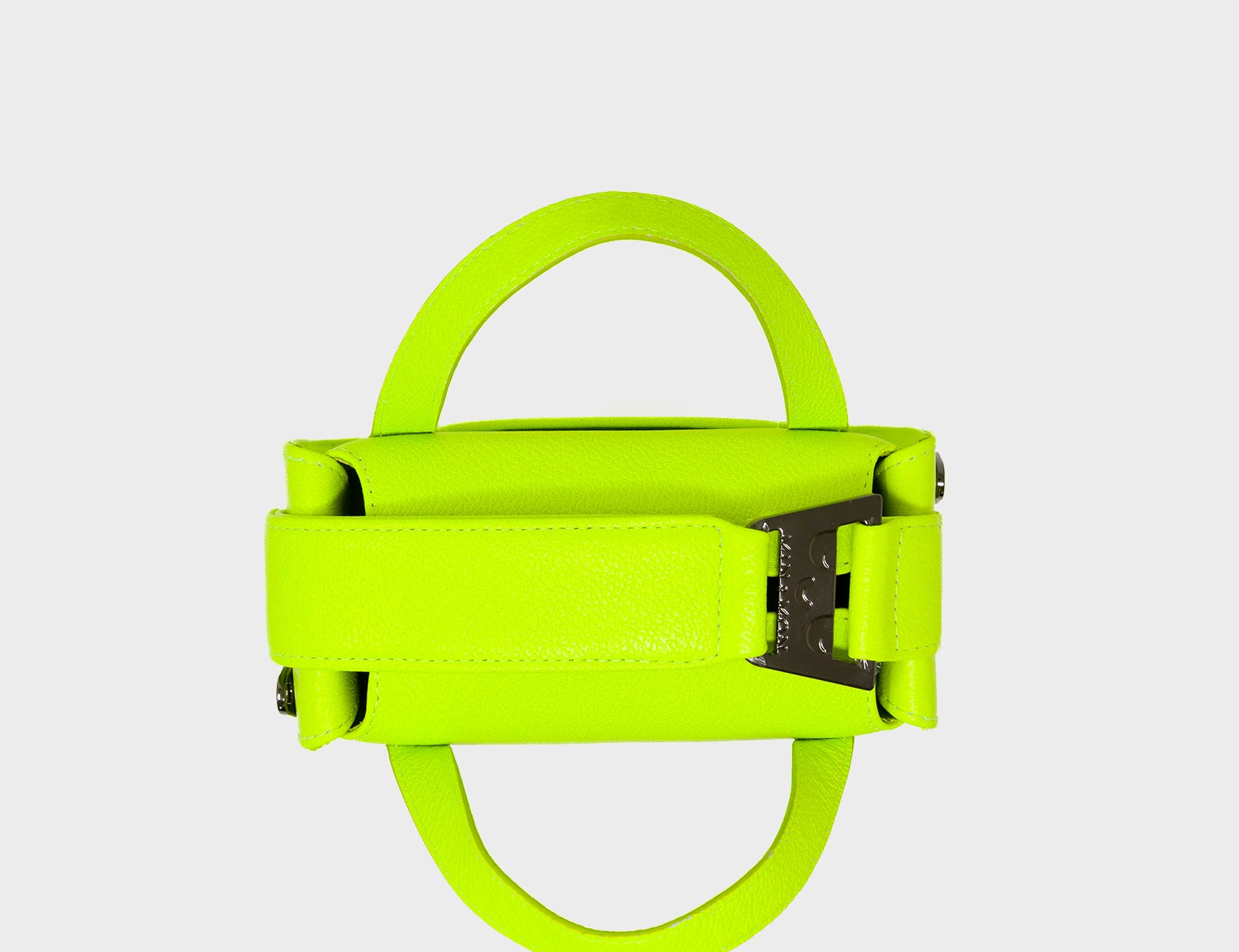Benji Micro Crossbody Neon Lime Leather Bag - Eyes Engraved - Top View