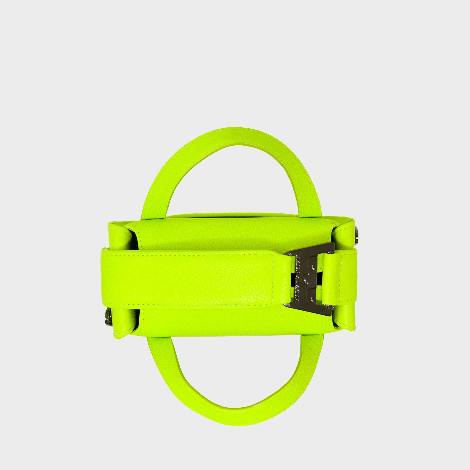 Benji Micro Crossbody Neon Lime Leather Bag - Eyes Engraved - Top View