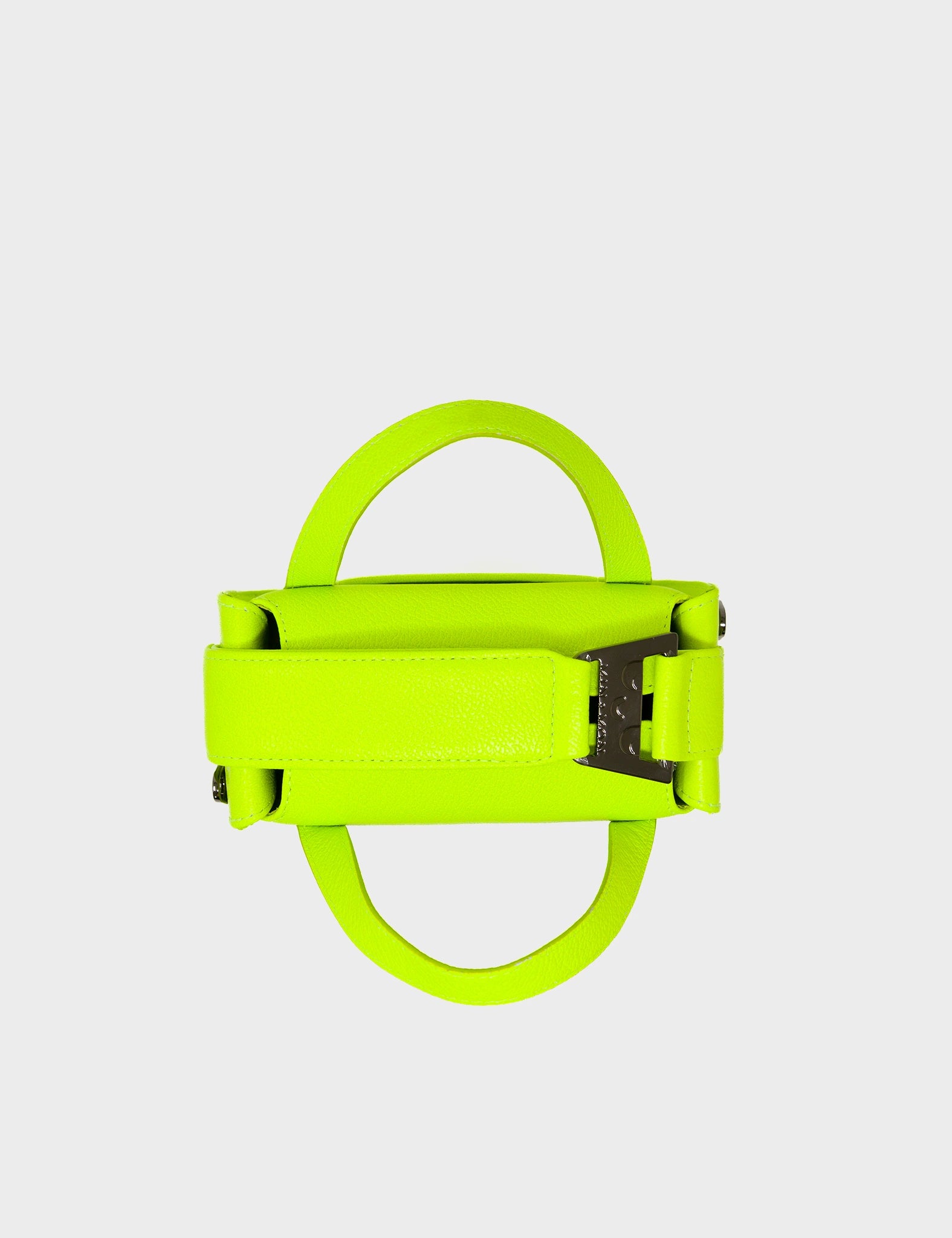 Benji Micro Crossbody Neon Lime Leather Bag - Eyes Engraved - Top View