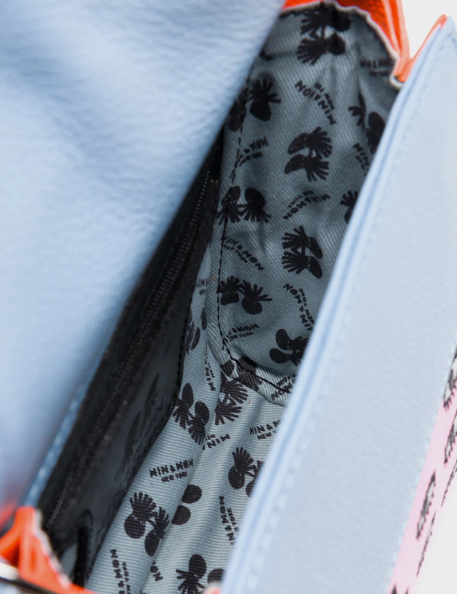 Anastasio Micro Crossbody Handbag Cerulean Blue and Soft Neon Pink Leather - All Over Eyes Embroidery - Inside