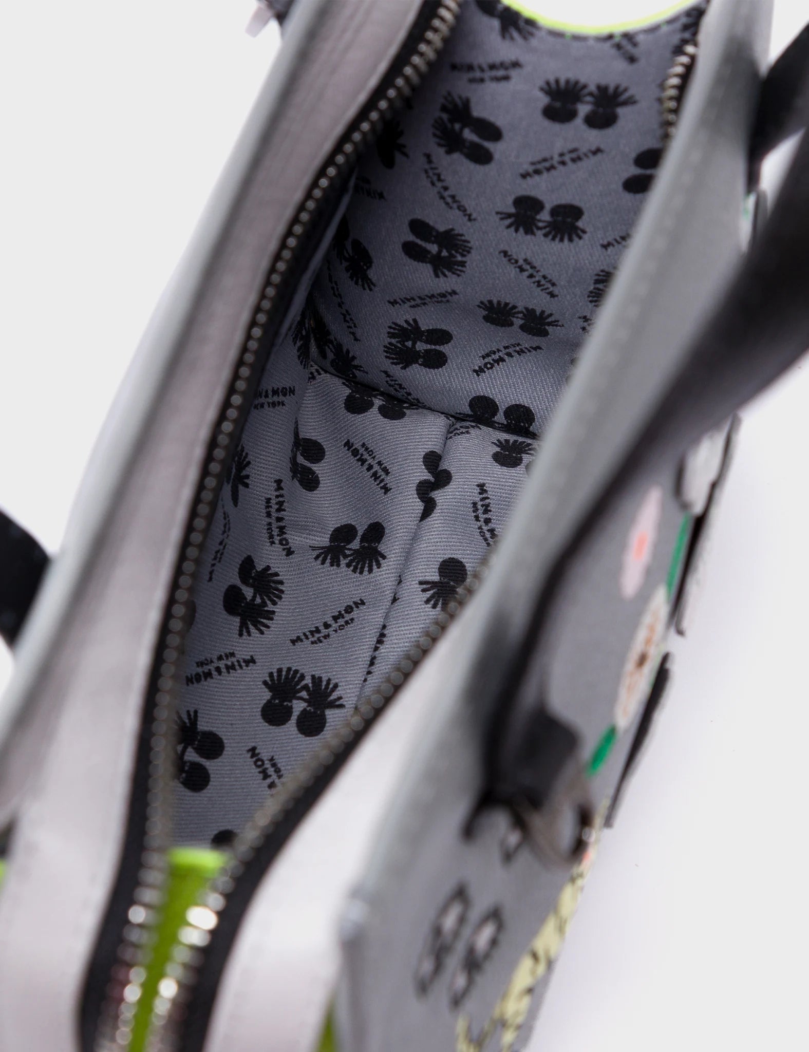 Simon Gray Leather Small Handbag - Floralia Design - Inside View