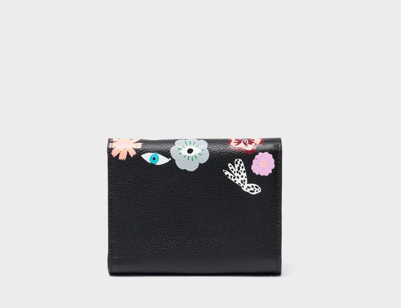 Fiona Black Leather Wallet - Floralia Print - Back