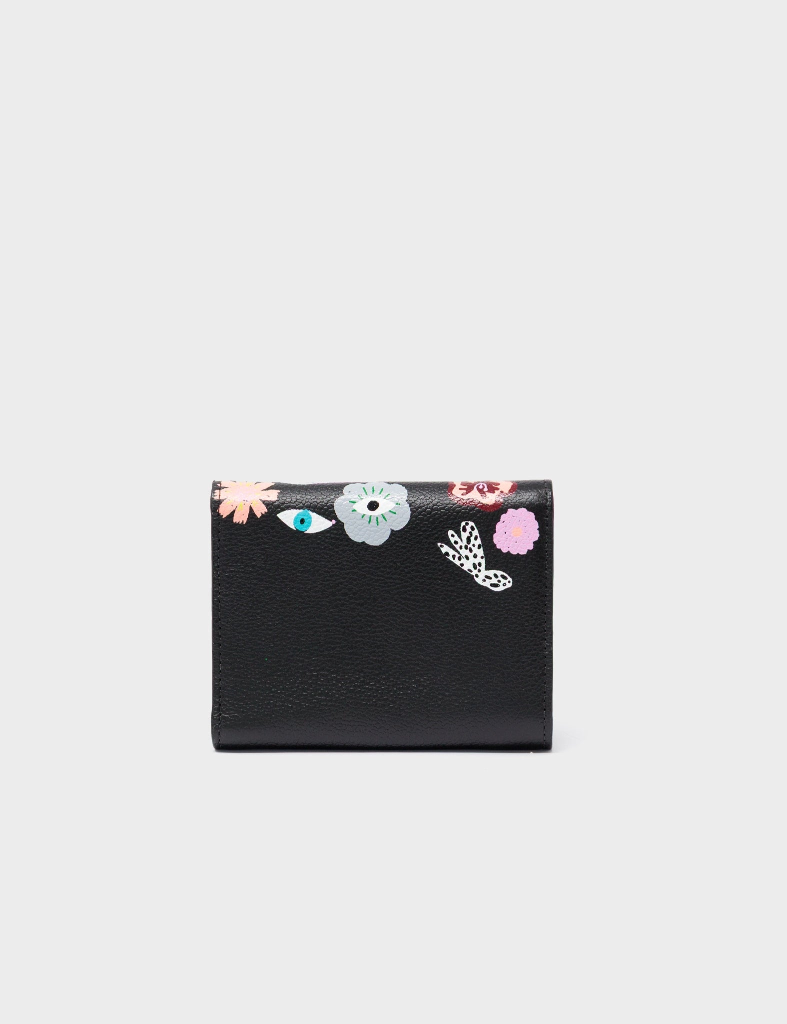 Fiona Black Leather Wallet - Floralia Print - Back