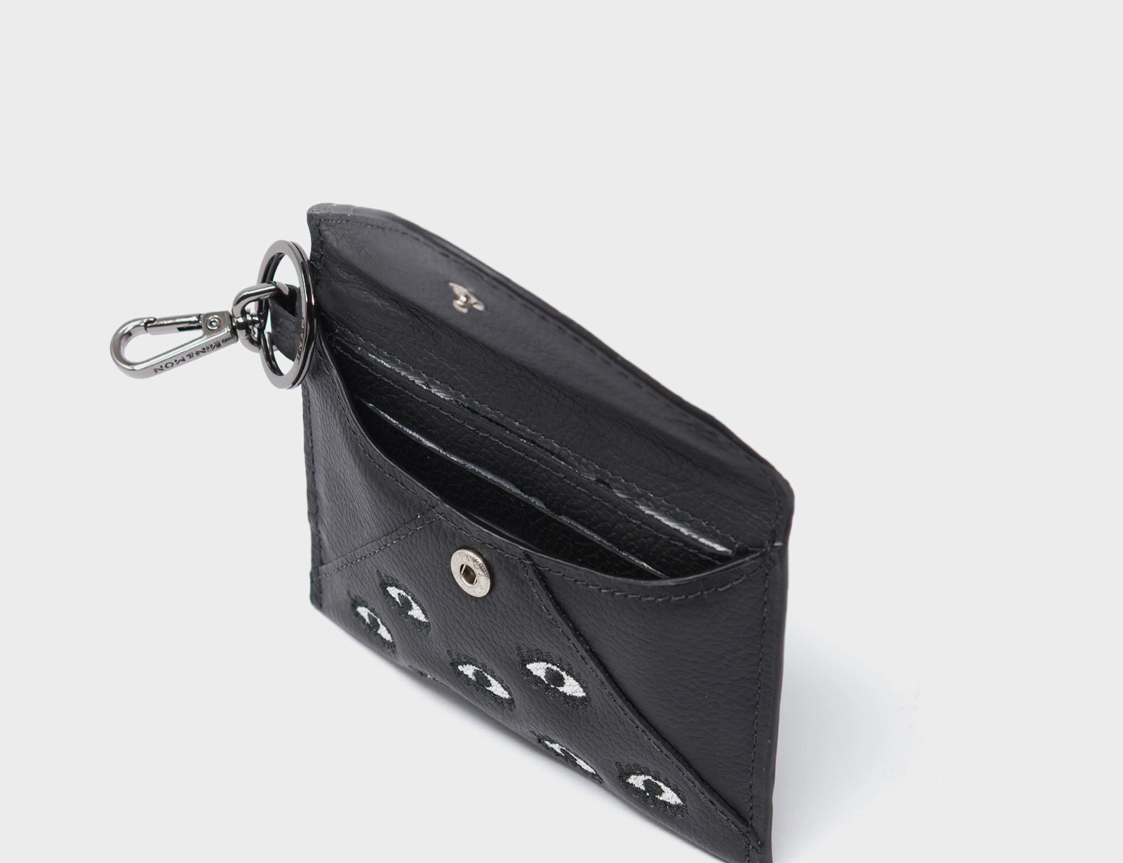 Fabian Black Leather Wallet - All Over Eyes Embroidery - open
