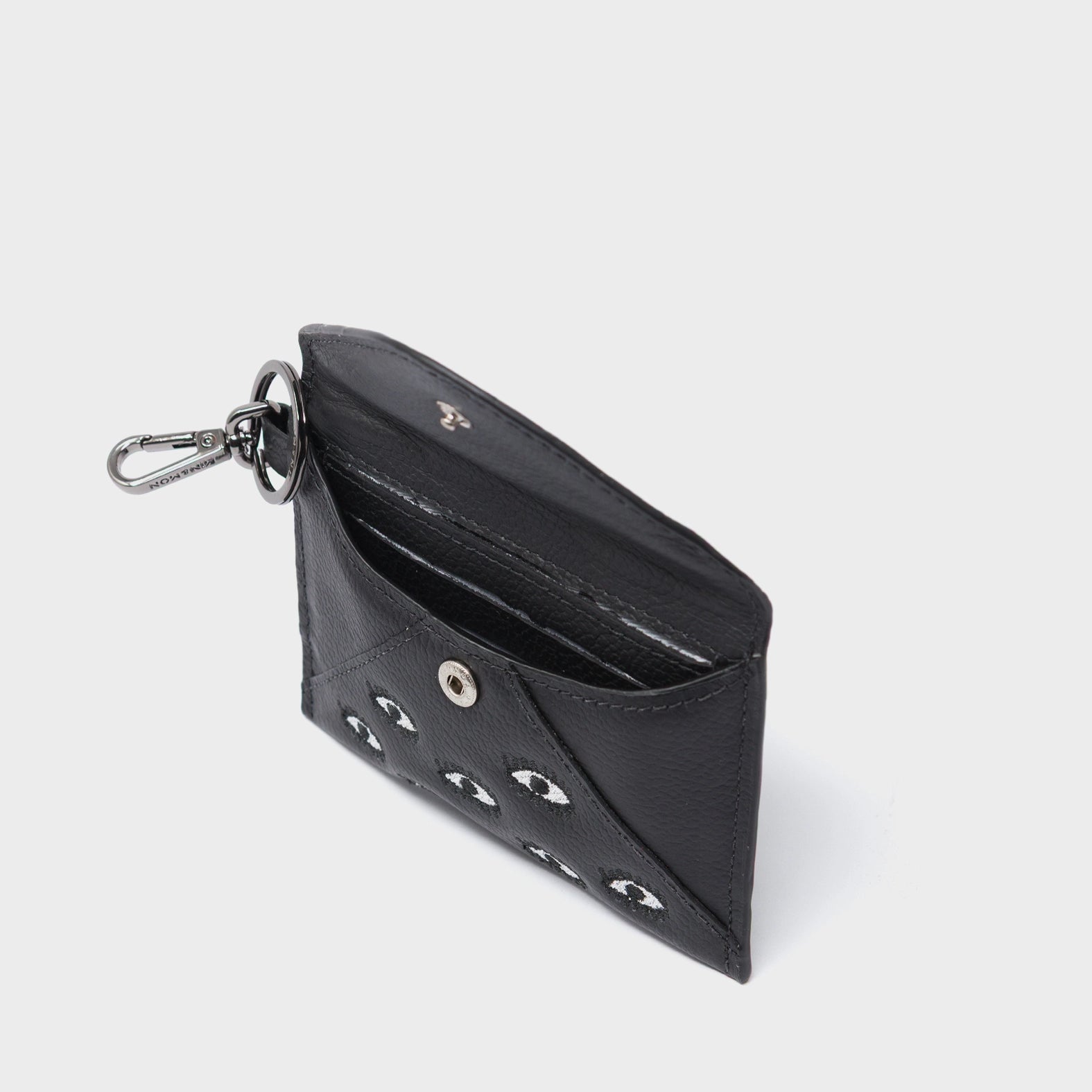 Fabian Black Leather Wallet - All Over Eyes Embroidery - open