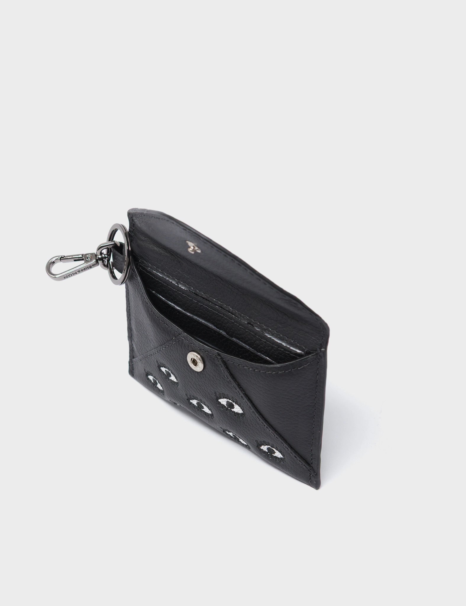 Fabian Black Leather Wallet - All Over Eyes Embroidery - open