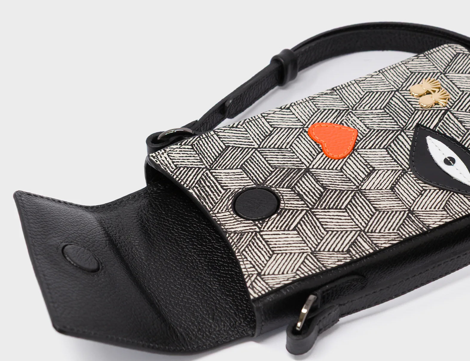 Max Black Cellphone Crossbody Pouch - Cubes Print -open