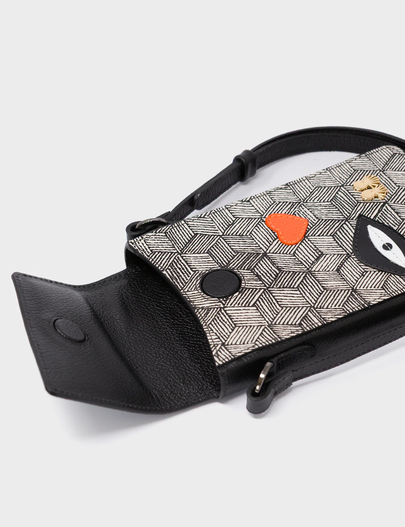 Max Black Cellphone Crossbody Pouch - Cubes Print -open