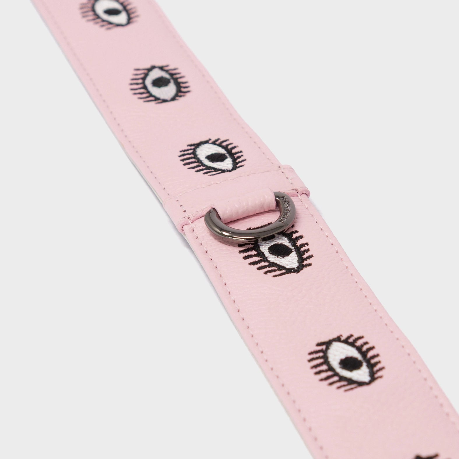 Detachable Parfait Pink Leather Shoulder Strap - All Over Eyes Embroidery - Detail