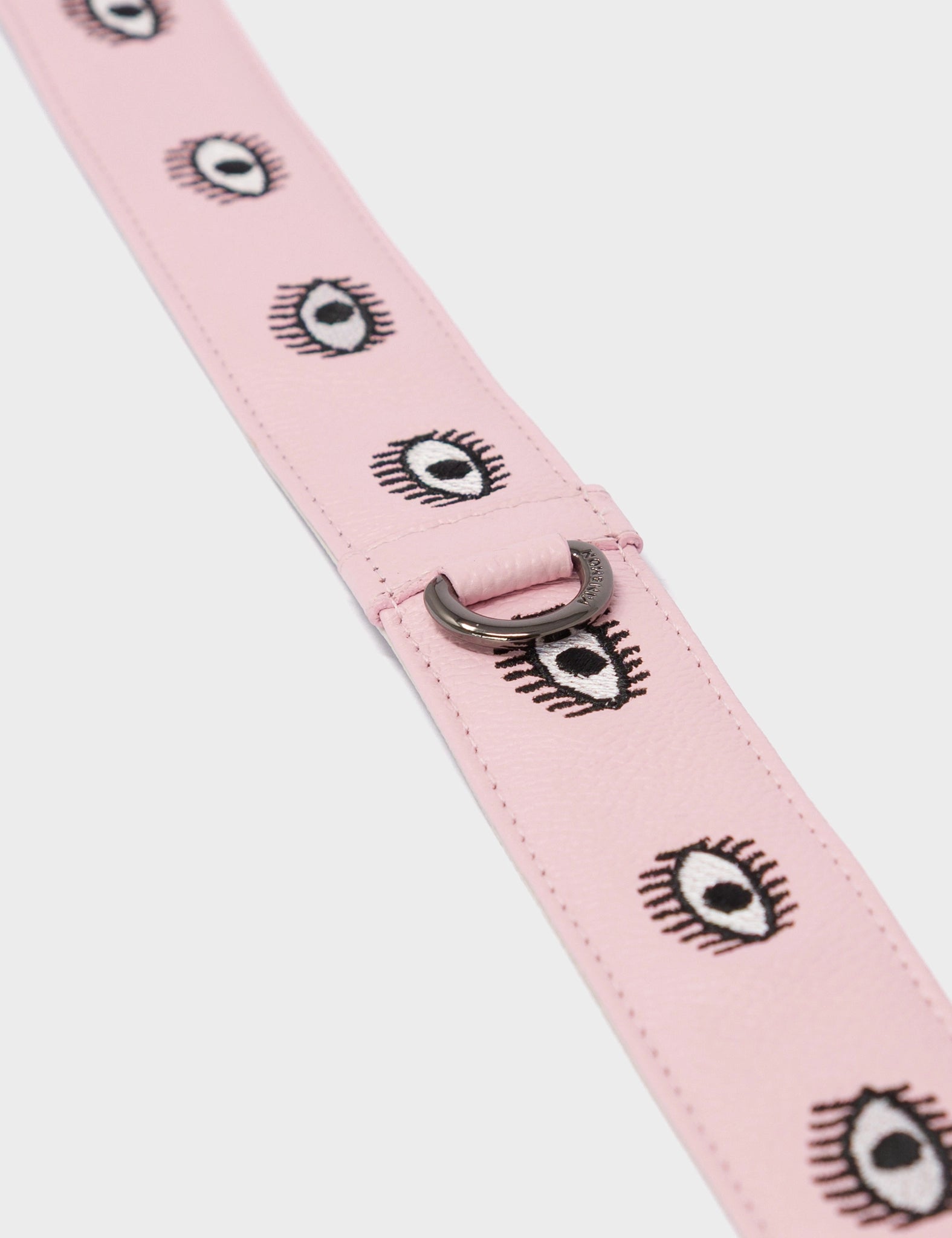 Detachable Parfait Pink Leather Shoulder Strap - All Over Eyes Embroidery - Detail