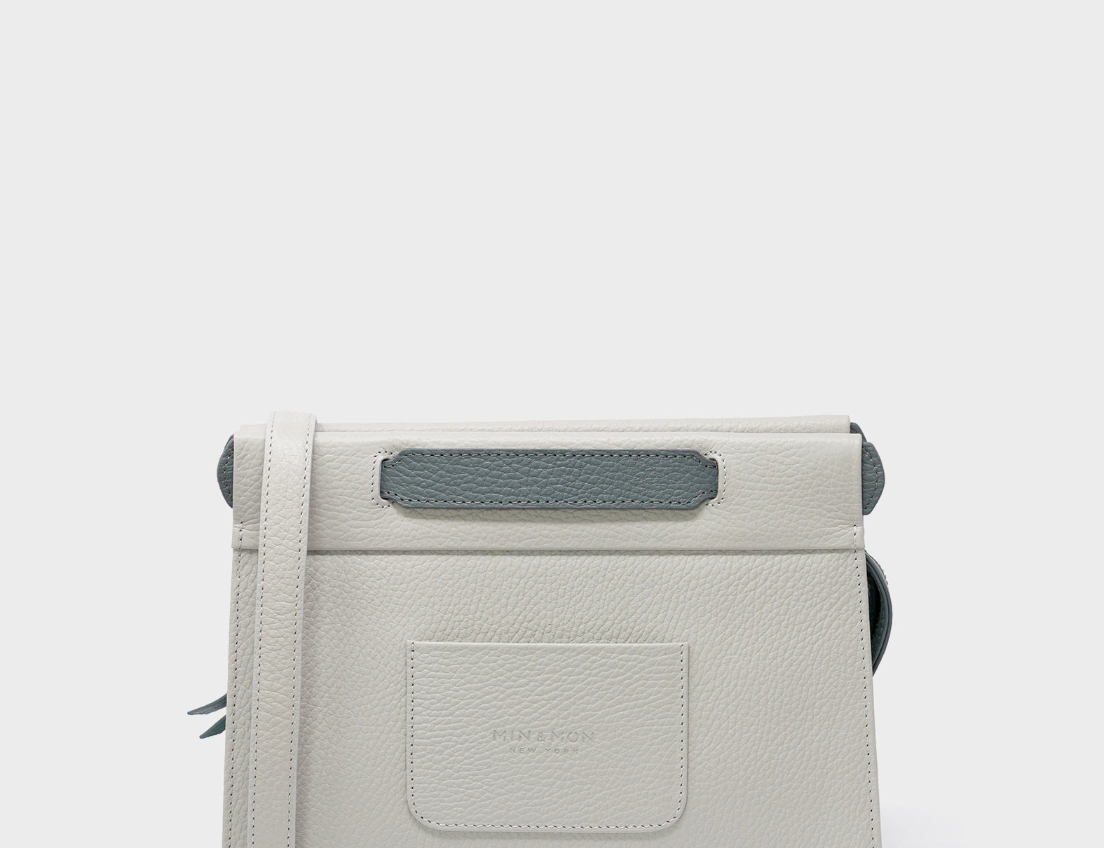 Vali Crossbody Moonwalk Gray and Oceanic Green Leather Bag - All Over Eyes Embroidery - Back