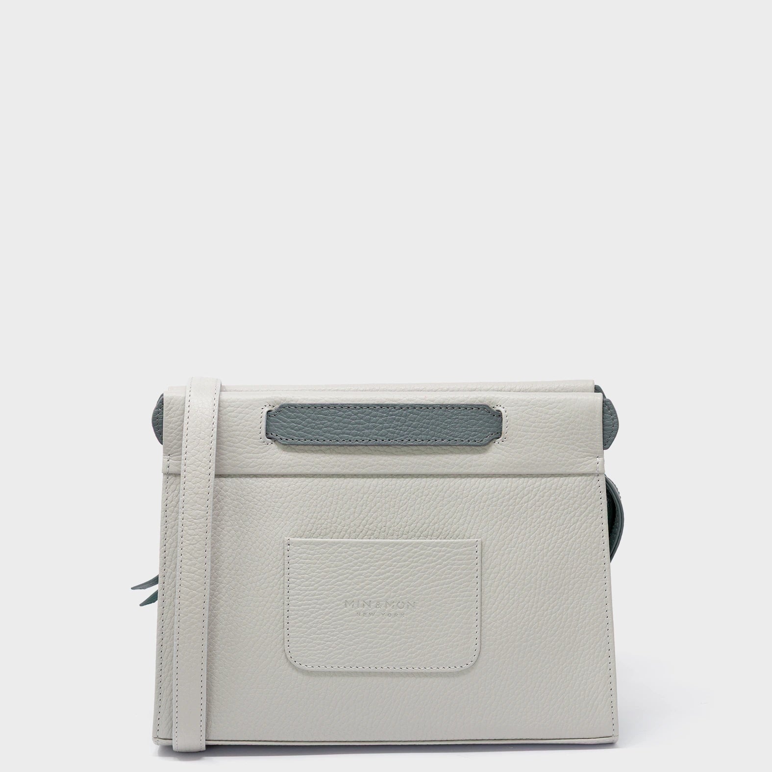 Vali Crossbody Moonwalk Gray and Oceanic Green Leather Bag - All Over Eyes Embroidery - Back