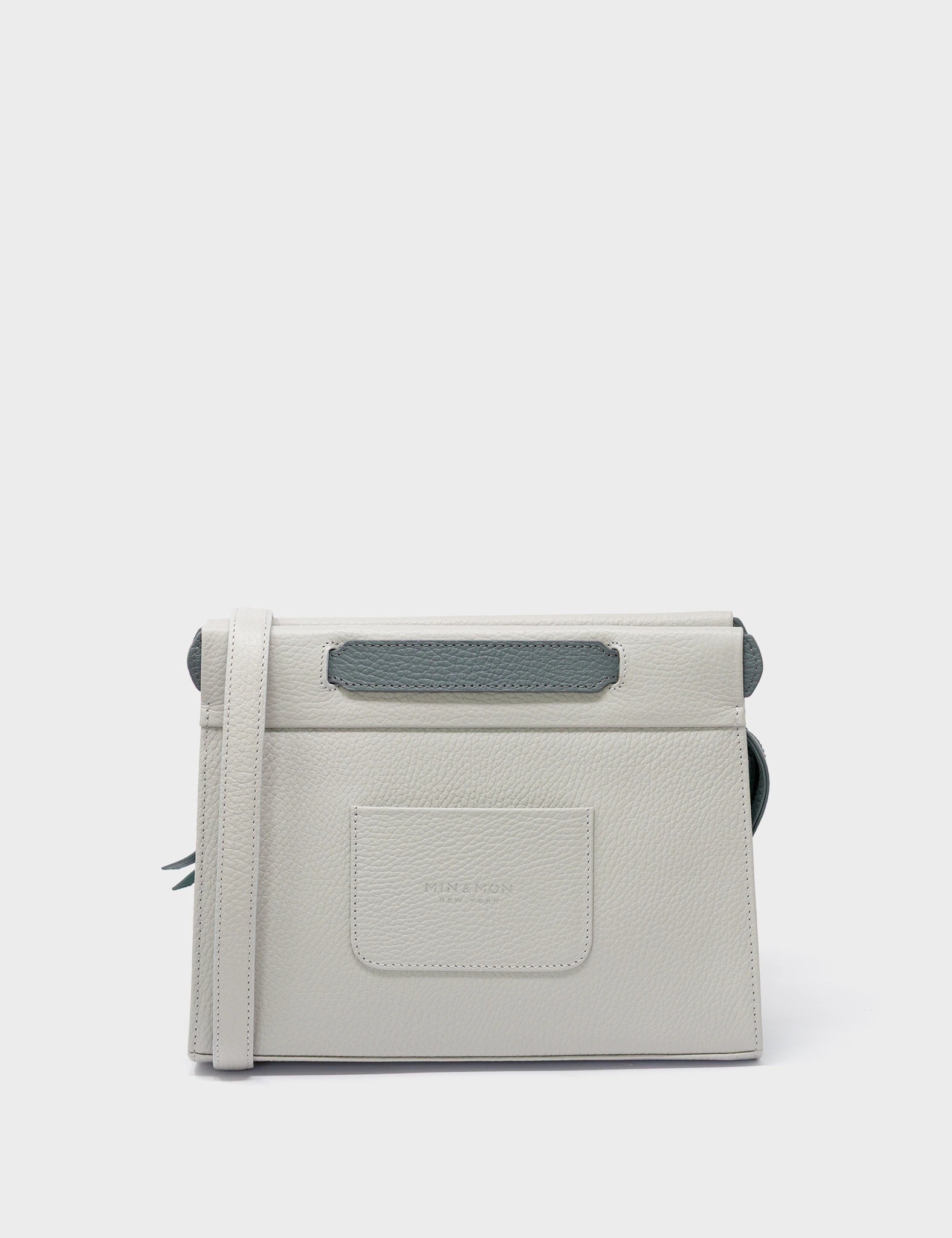 Vali Crossbody Moonwalk Gray and Oceanic Green Leather Bag - All Over Eyes Embroidery - Back