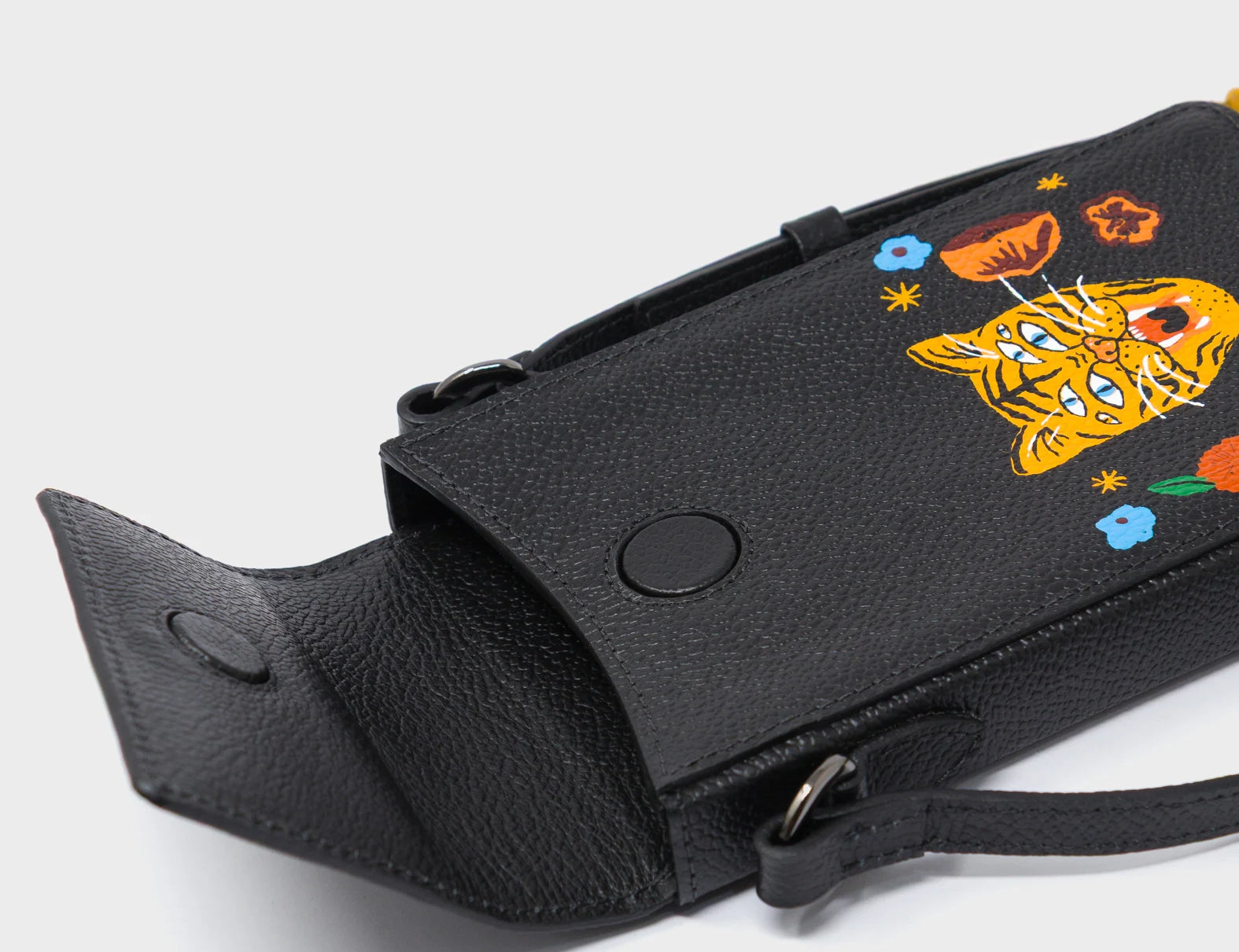 Max Black Cellphone Crossbody Pouch - Happy Tiger Print - Open