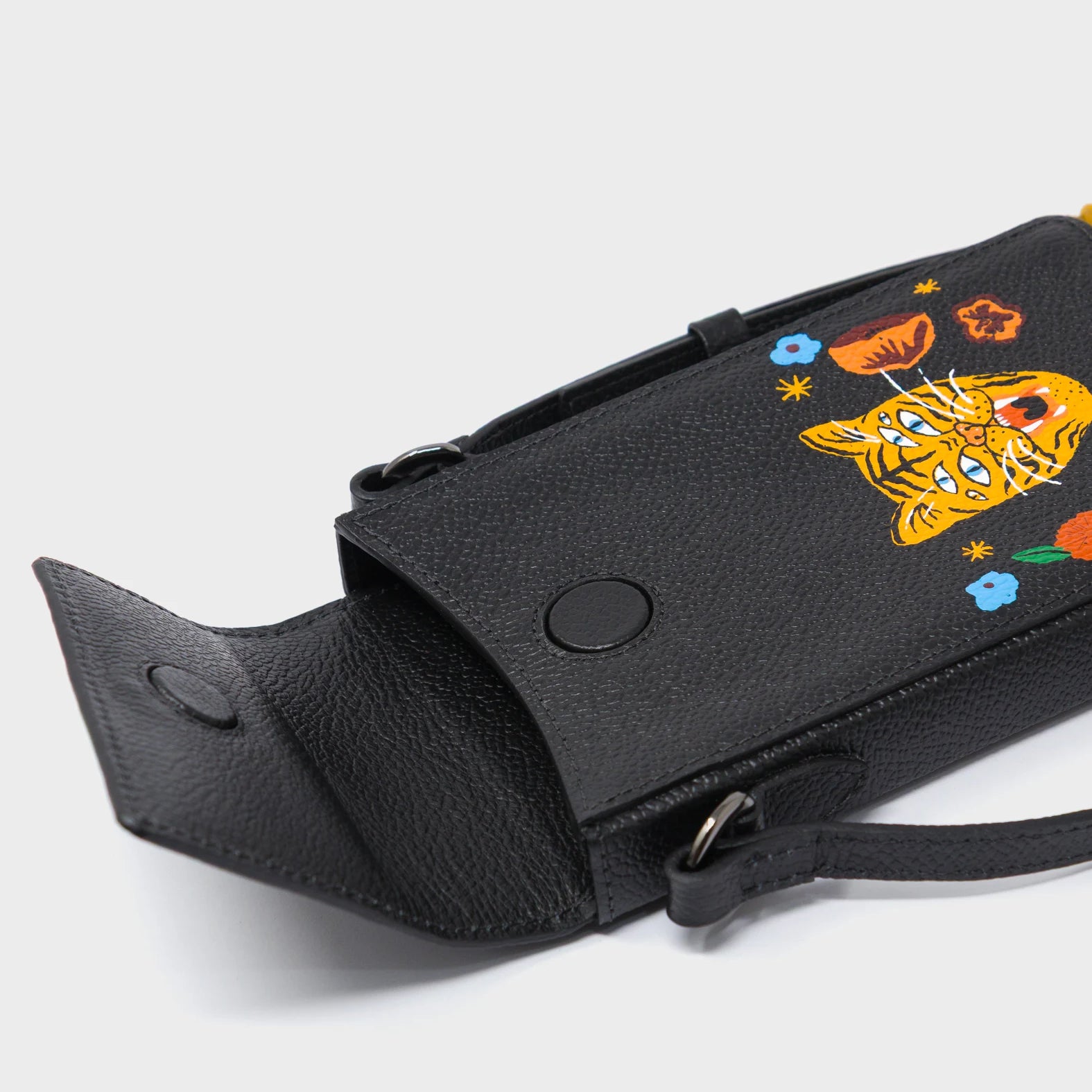 Max Black Cellphone Crossbody Pouch - Happy Tiger Print - Open