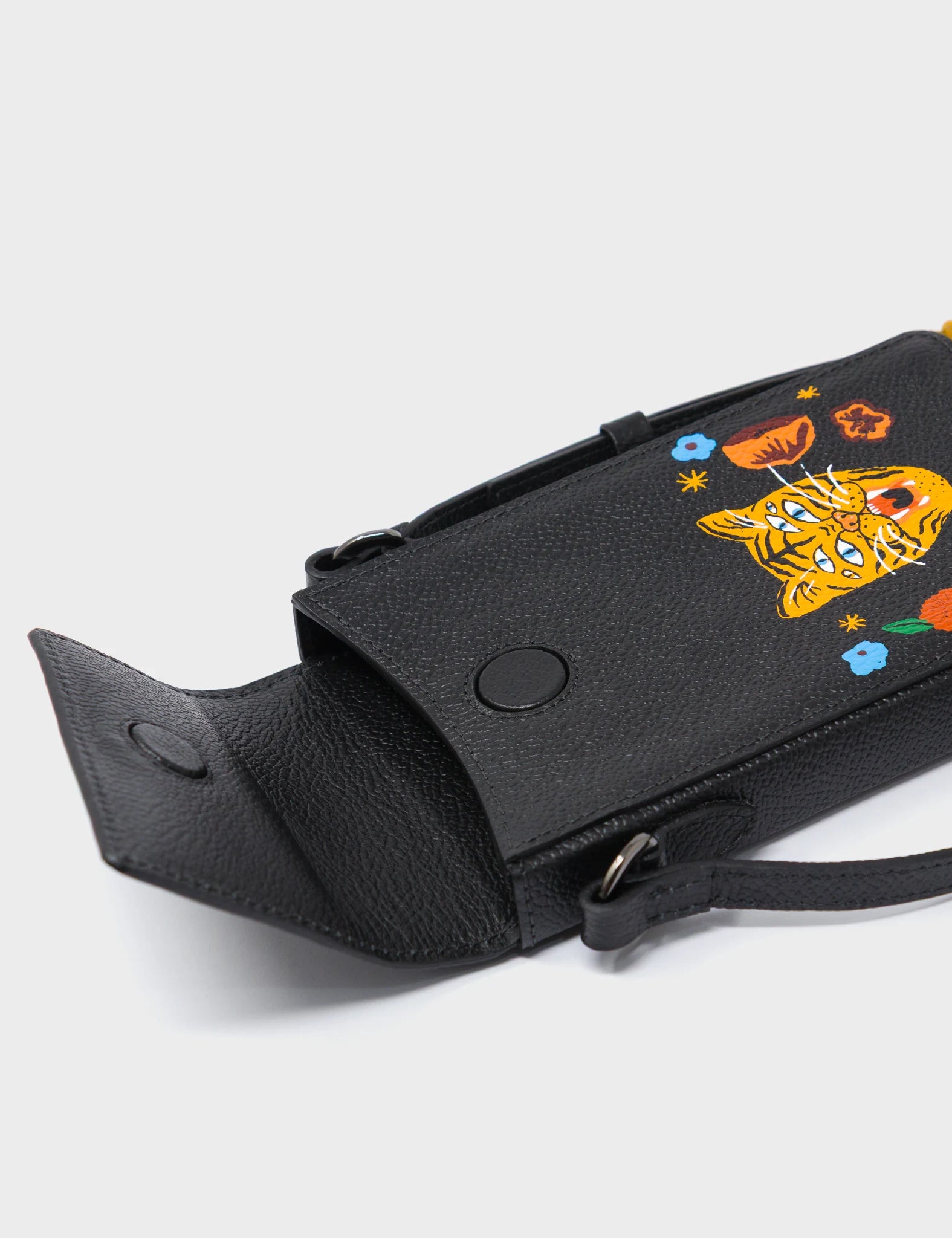 Max Black Cellphone Crossbody Pouch - Happy Tiger Print - Open