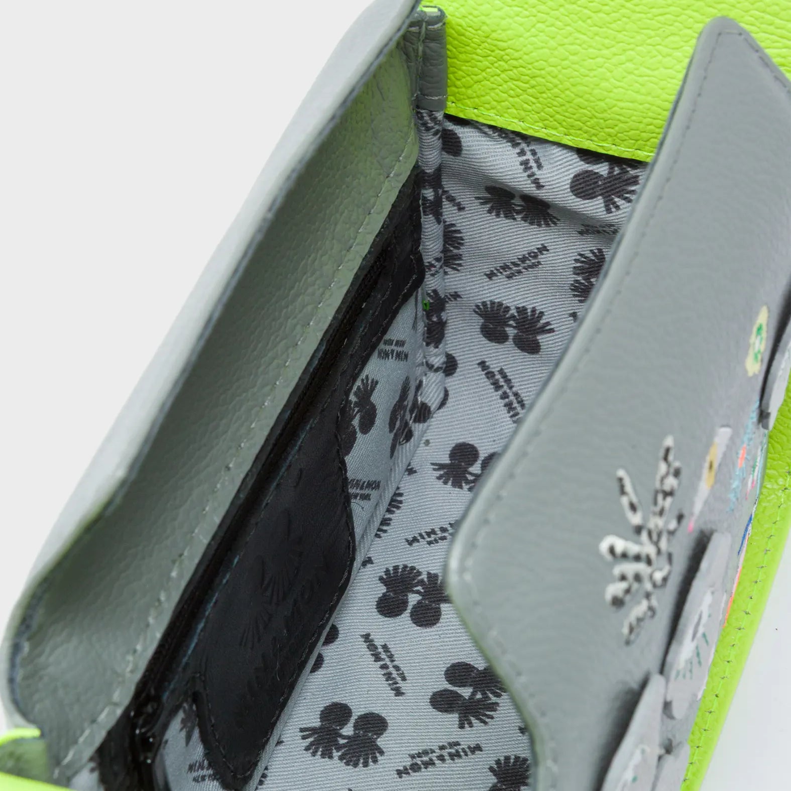 Benji Micro Crossbody Sharp Green and Gray Leather Bag - Floralia Embroidery - Inside View